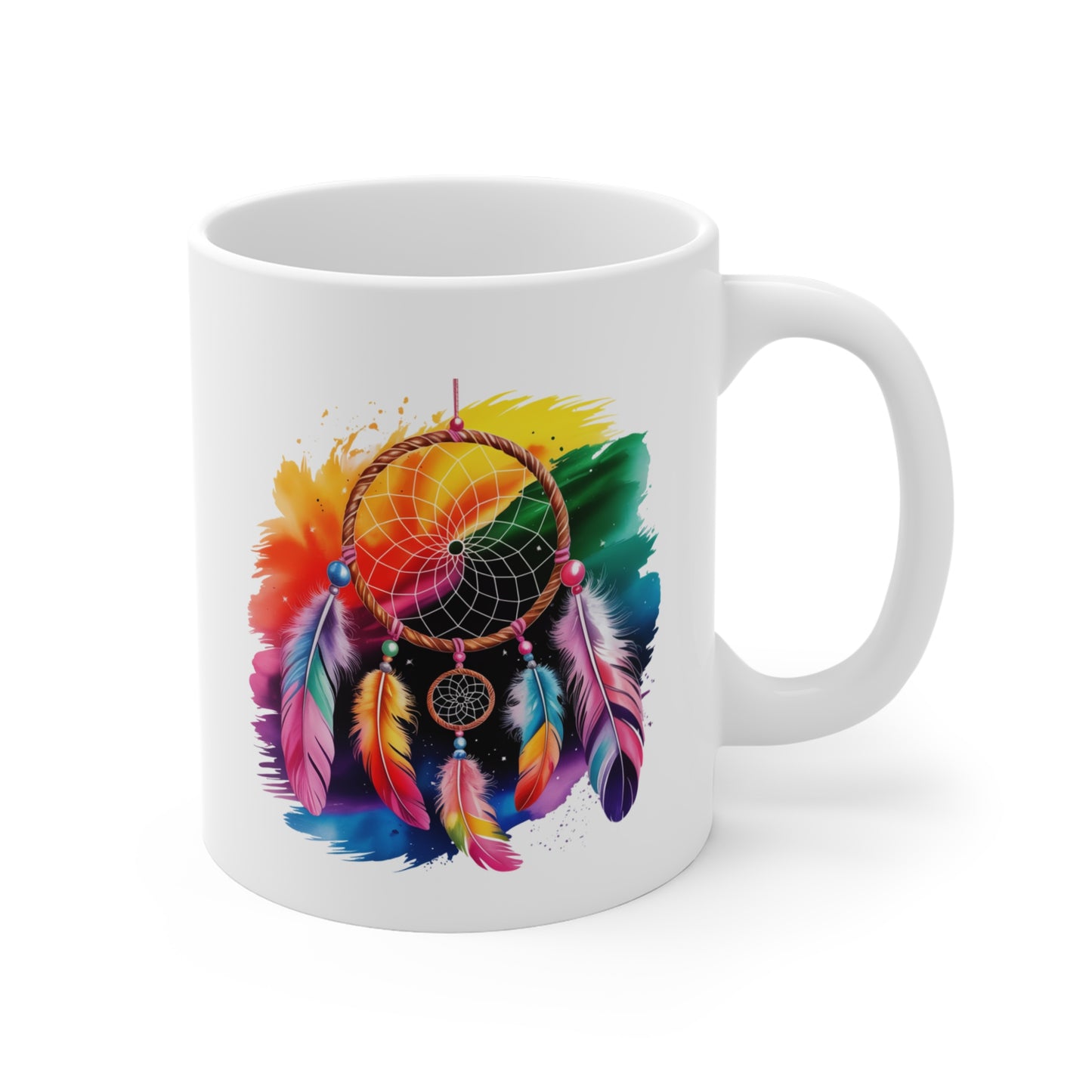 Tasse Attrape-Rêves Coloré – Mug Bohème Spirituel avec Plumes Arc-en-ciel – Design Mystique et Zen – Cadeau Original 325ml