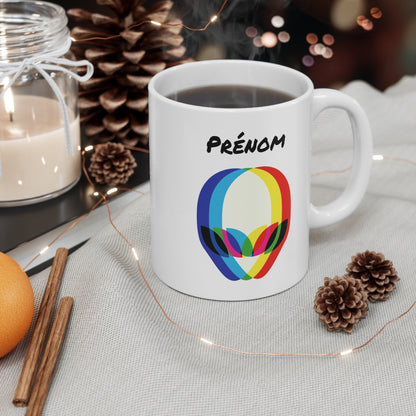 Tasse Personnalisable Alien Multicolore – Mug Prénom Tête Extraterrestre – Cadeau Geek Futuriste 325ml