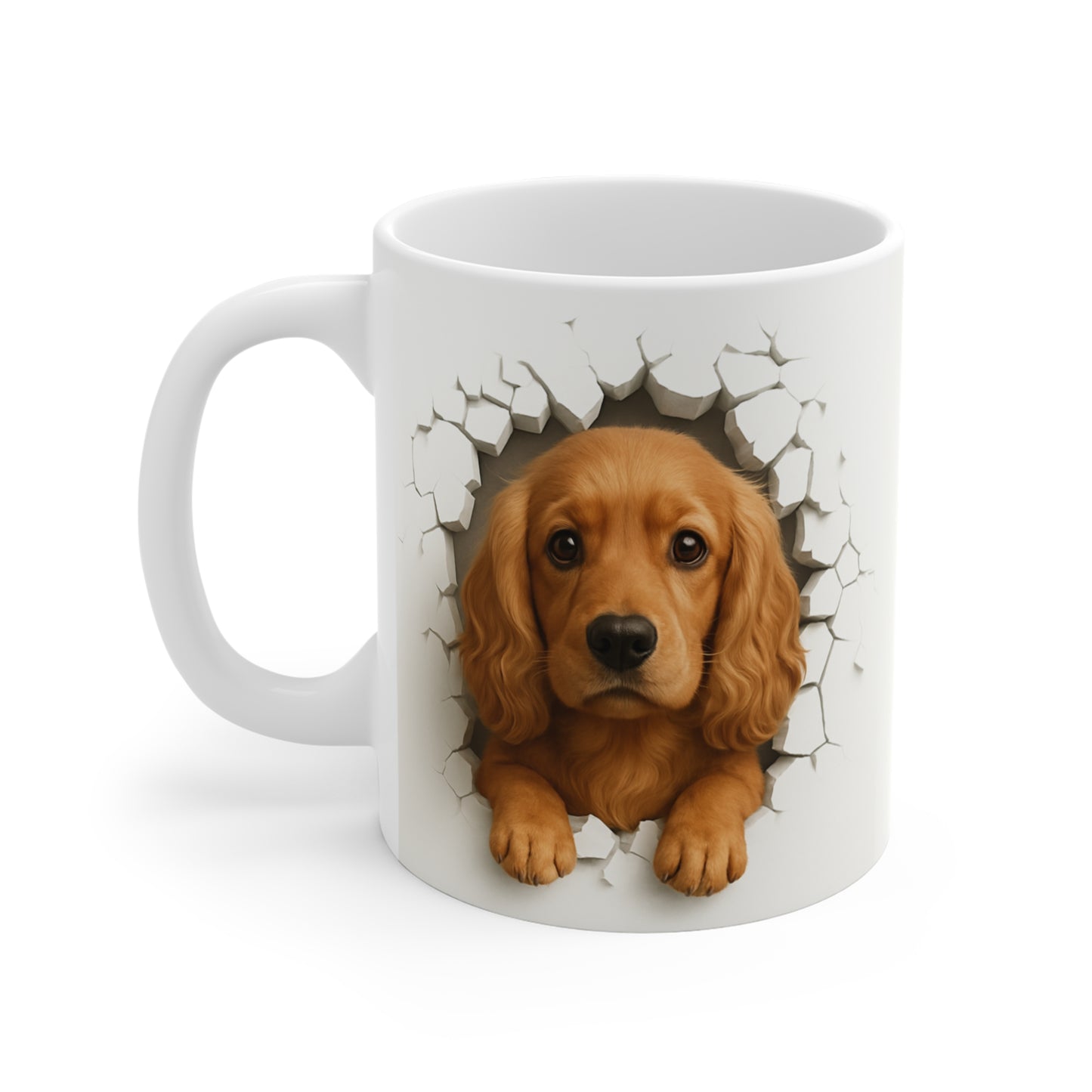Mug Cocker Anglais Roux Effet Mur Cassé – Tasse Chien 3D Trompe-l’œil – Cadeau Original Amoureux du Cocker