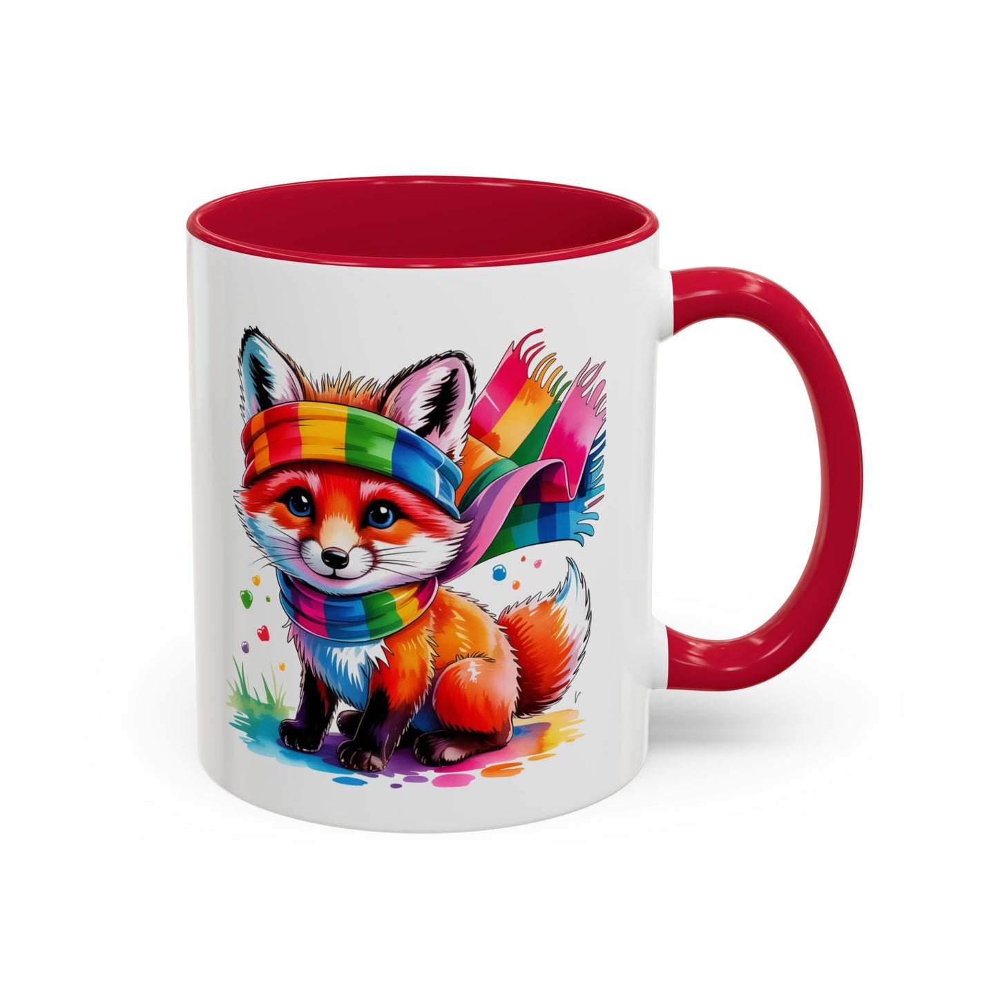 Mug Renard Coloré – Tasse Renard Arc-en-ciel avec Écharpe – Cadeau Animal Mignon 325ml