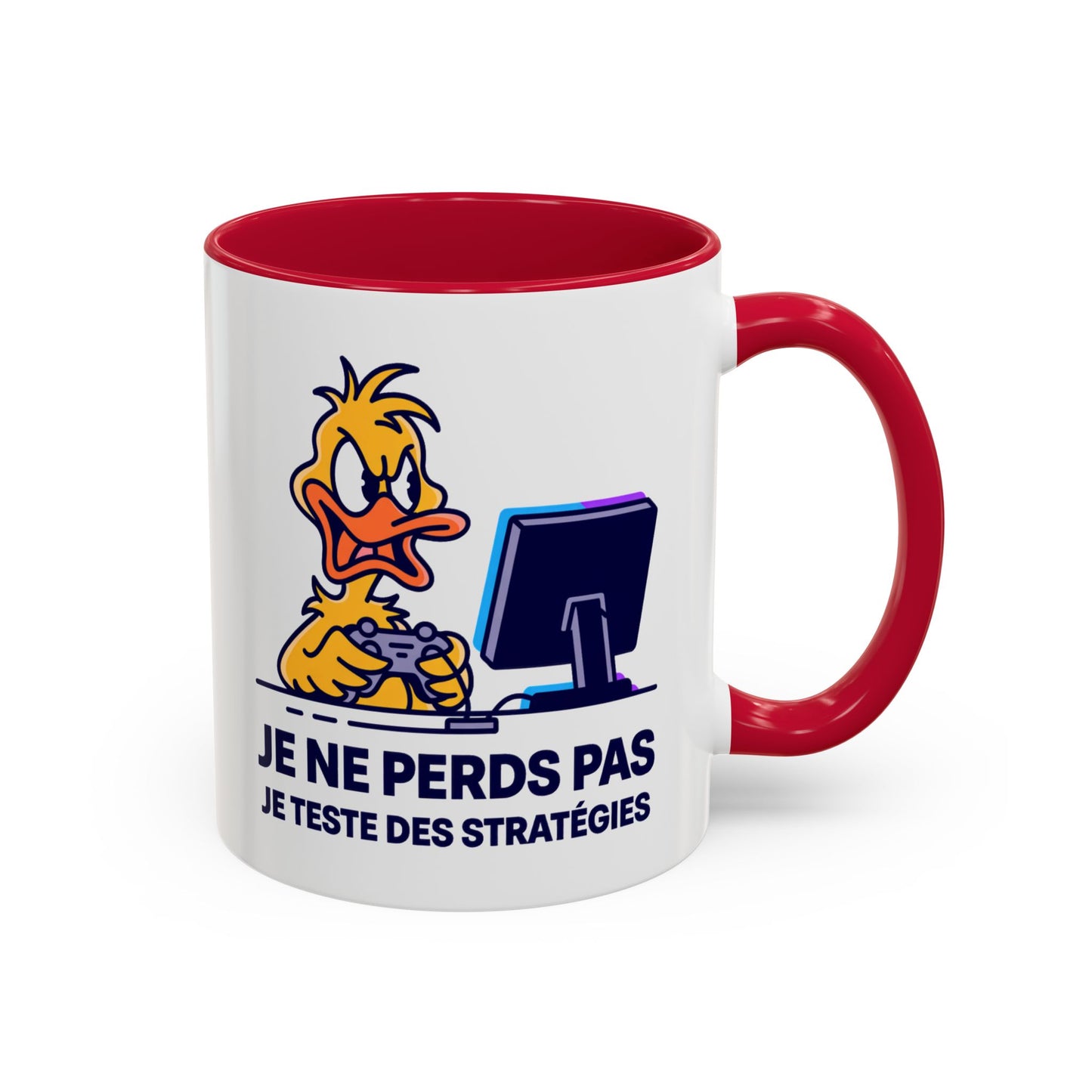 Mug Gamer Humour Canard – Je Ne Perds Pas Je Teste Des Stratégies – Tasse Gaming Drôle Console Jeux Vidéo – Cadeau Gamer Homme Femme – Céramique 325ml Noir Bleu Rouge