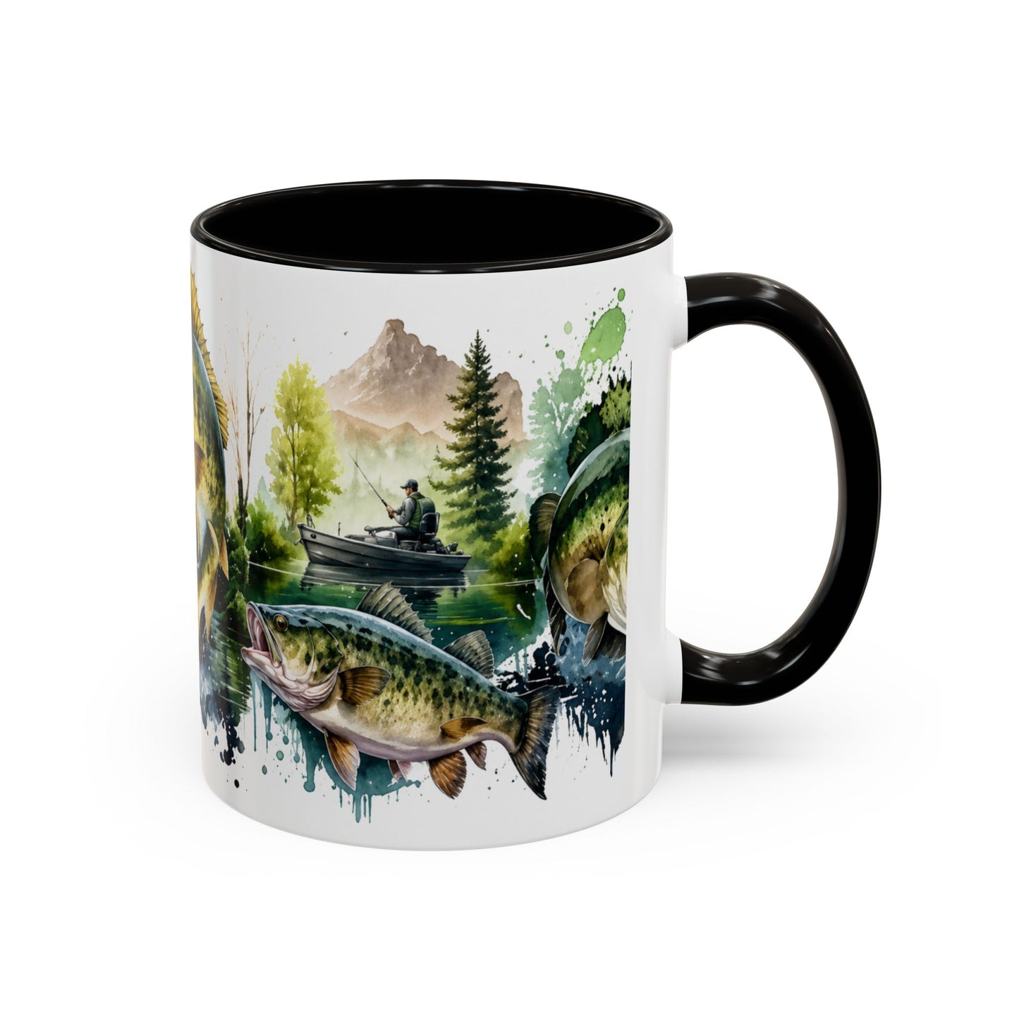 Tasse Pêche Black Bass – Mug Pêcheur Vintage Aquarelle – Cadeau Passion Pêche Homme 325ml