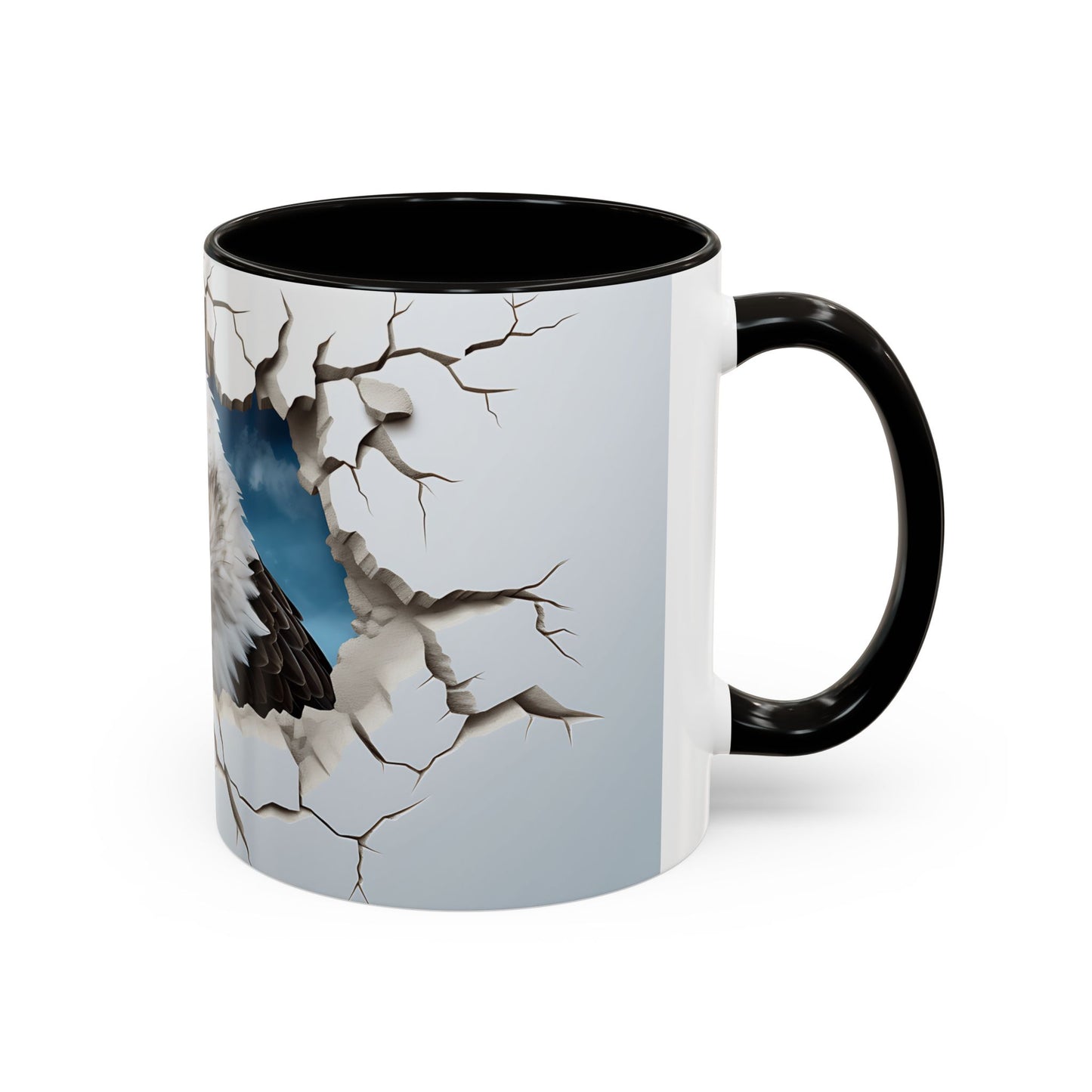 Tasse Aigle 3D Réaliste – Mug Tête d’Aigle Effet Mur Cassé – Illustration Animal Sauvage USA 325ml