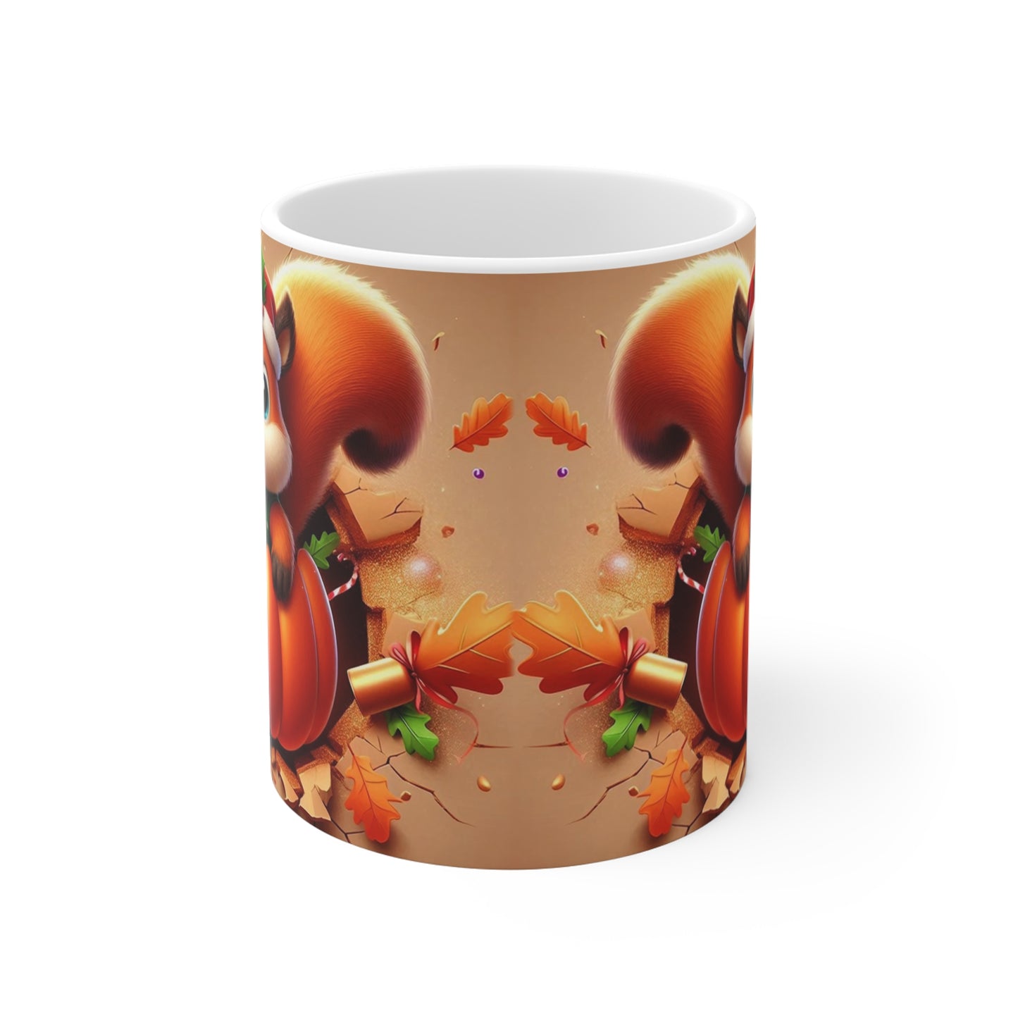 Tasse Écureuil Citrouille & Noël – Mug Pull Vert Festif – Cadeau Automne-Hiver Original 325ml