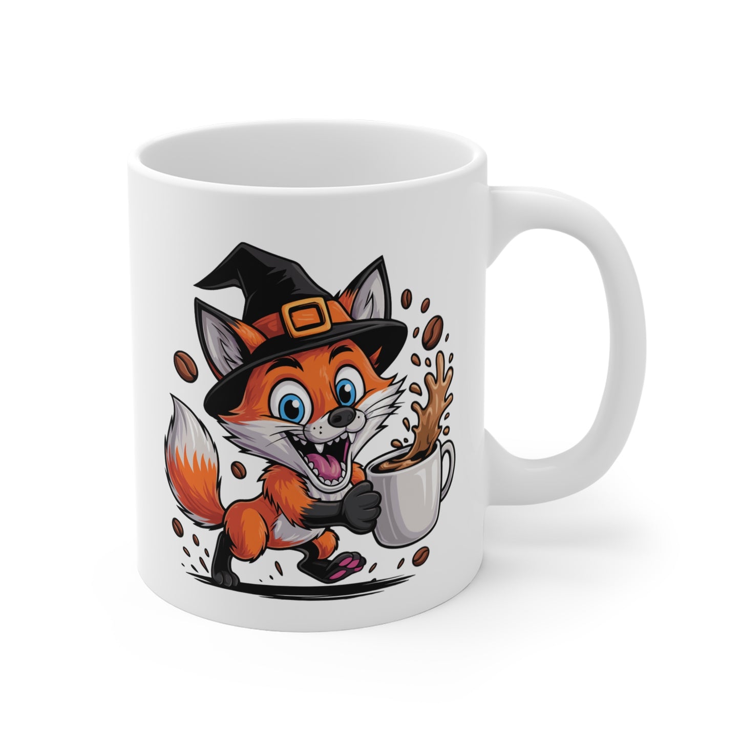 Mug Renard Sorcier Café – Tasse Céramique 325ml – Illustration Animalière Drôle Halloween – Passe Micro-Ondes et Lave-Vaisselle