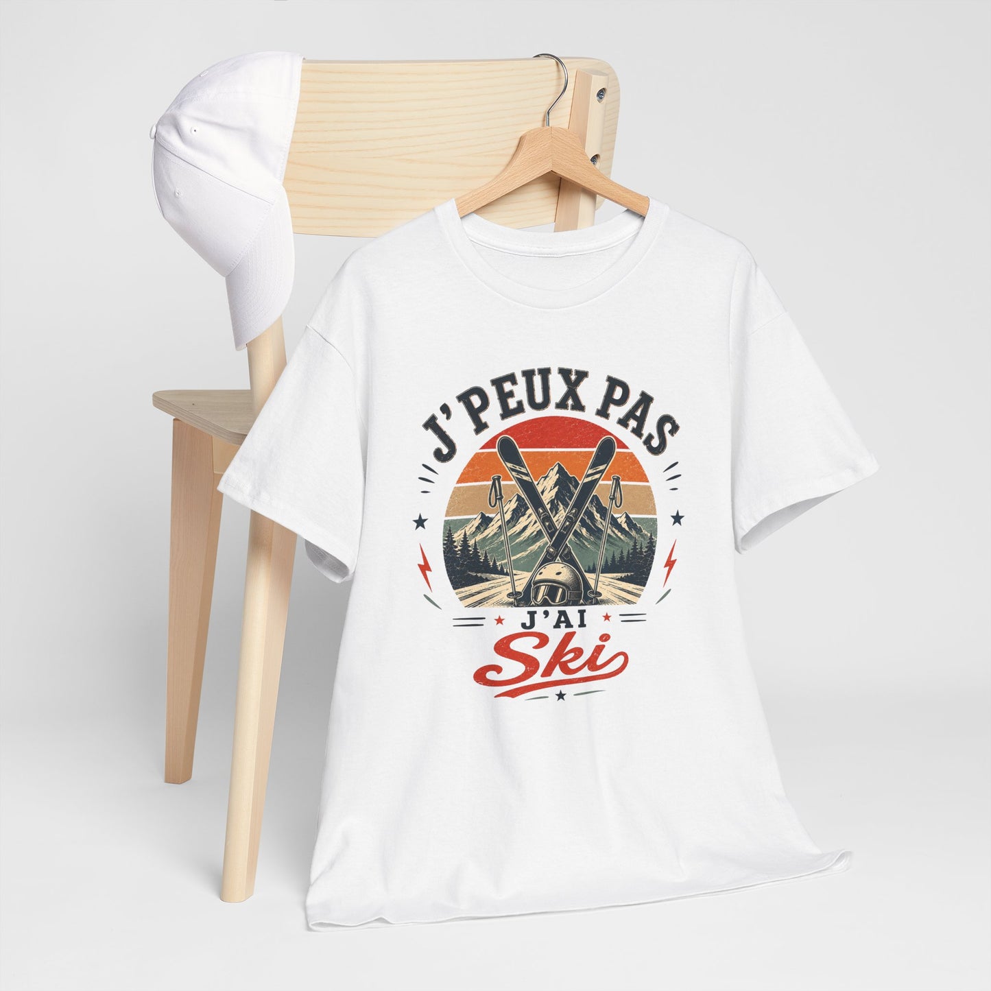 T-Shirt Ski Homme Femme – J’Peux Pas J’Ai Ski – Tee Shirt Vintage Sports d’Hiver Montagne Skieur Skieuse Station de Ski Cadeau Passion Glisse