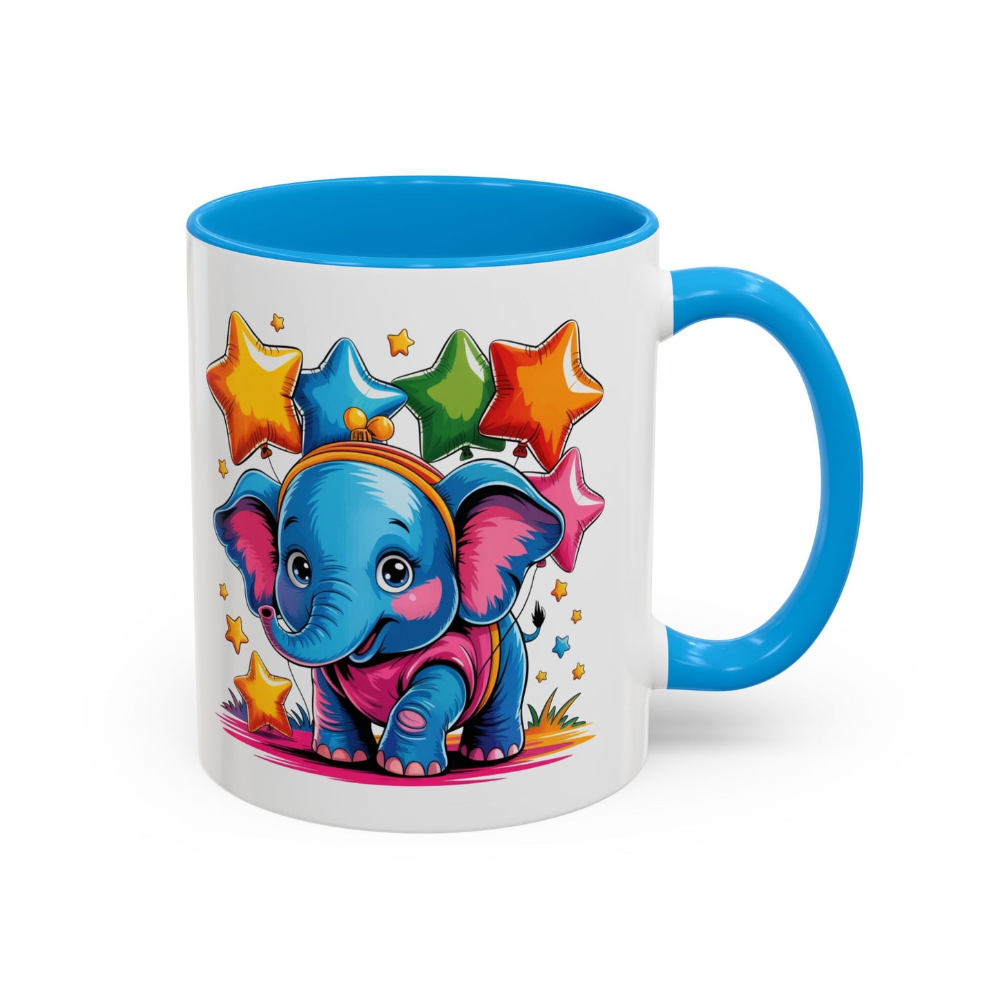 Mug Éléphant Mignon Multicolore – Tasse Design Kawaii Animaux et Ballons Étoiles – Cadeau Original 325ml