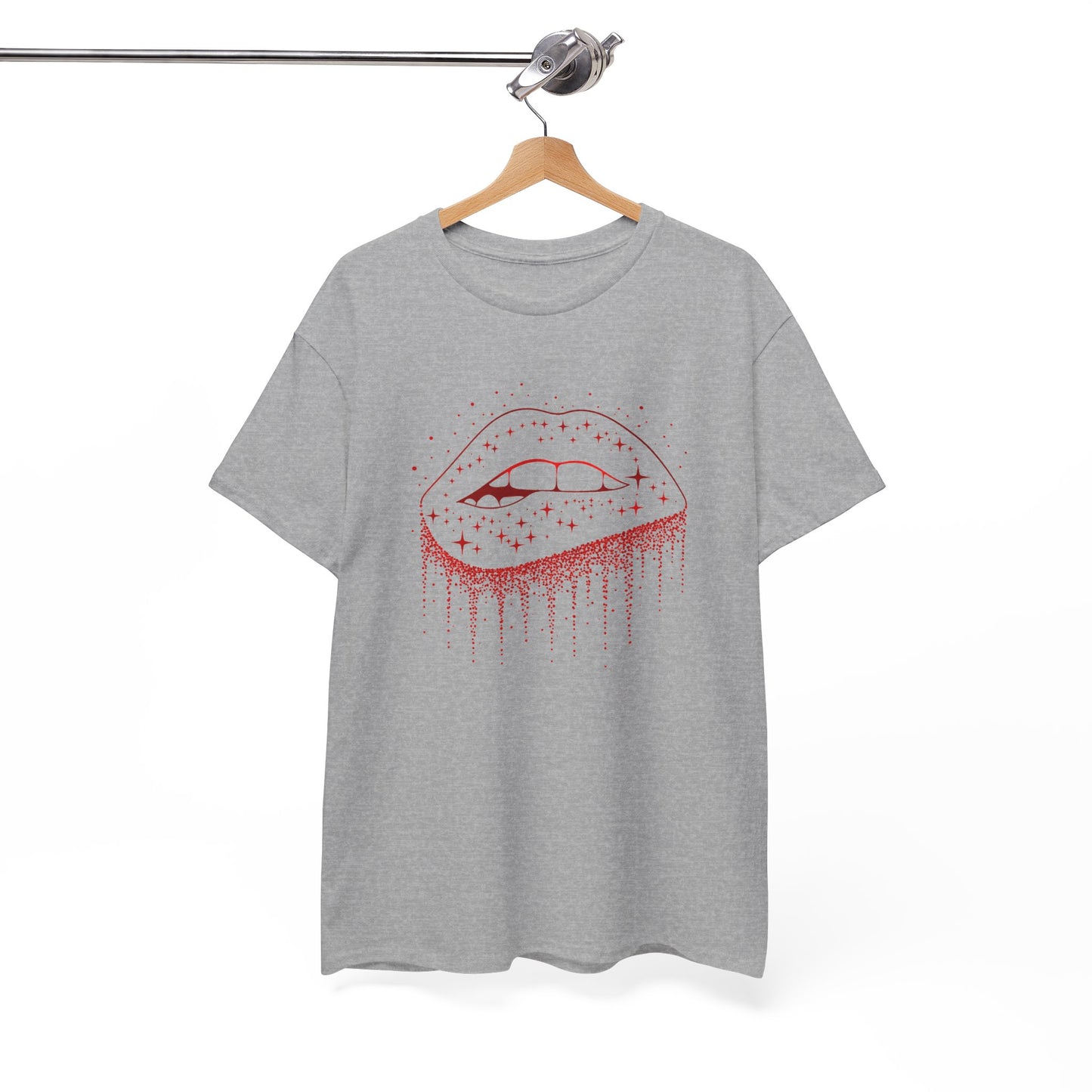Tee Shirt Femme Lèvres Rouges Glamour Bouche Scintillante Brillante Style Féminin Élégant Original Cadeau
