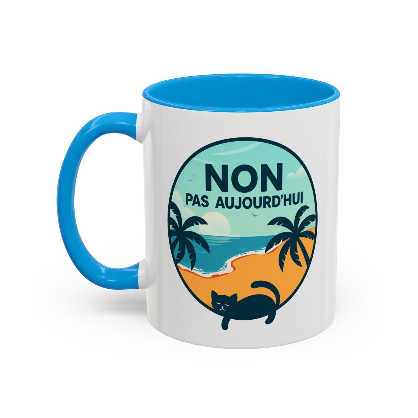 Tasse Chat Homme et Femme – Non Pas Aujourd'hui – Mug Humour Chat Relax Plage Vacances – Cadeau Original pour Amoureux des Chats – 325 ml