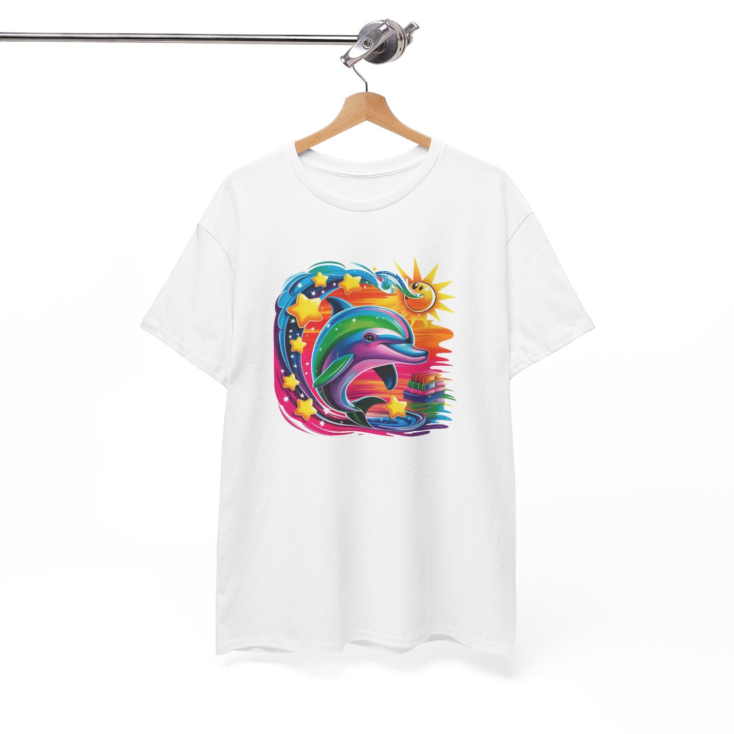 T-Shirt Dauphin Multicolore Fantaisie – Tee Shirt Animal Marin Style Cosmique Étoilé – Cadeau Adulte Original Noir Blanc Gris