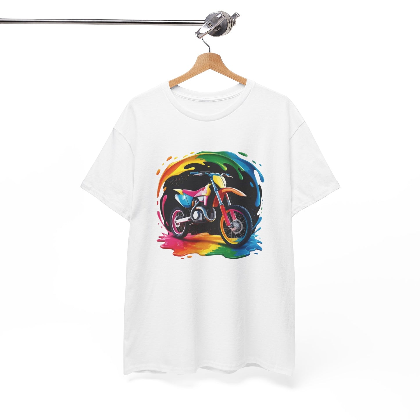 T-Shirt Moto Cross Colorée – Tee Shirt Motocross Art Dripping – Cadeau Motard Streetwear Noir Blanc Gris