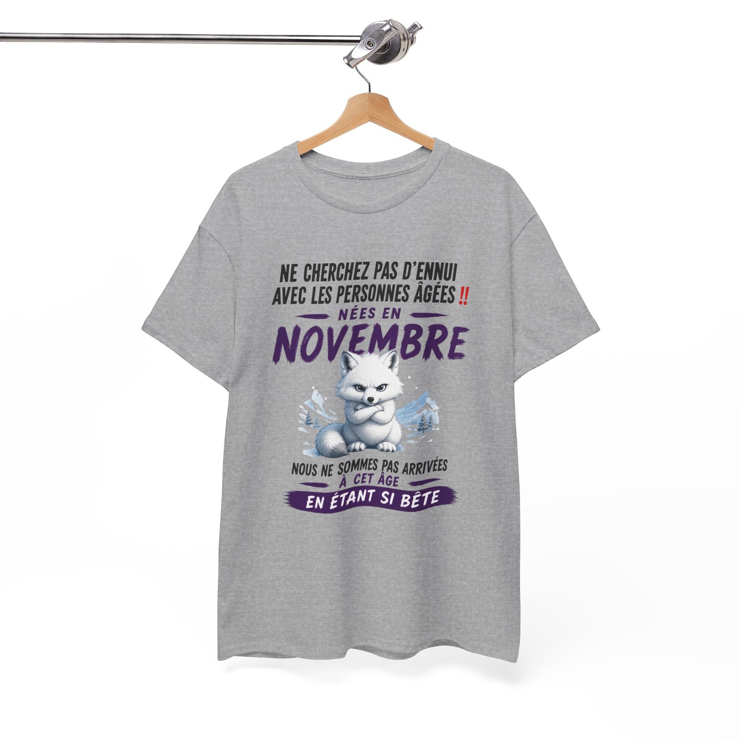 Tee-Shirt Né en Novembre Humour Senior – Cadeau Retraité Homme Femme – Renard Polaire Drôle Anniversaire Personne Âgée