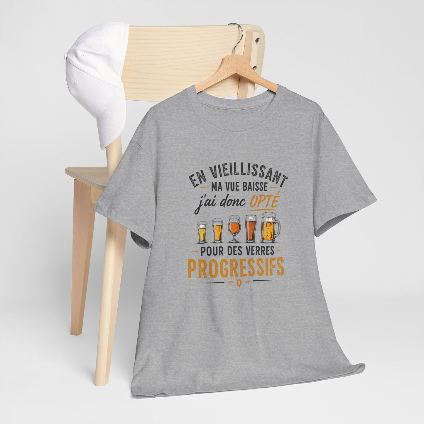 T-Shirt Humour Bière Verres Progressifs – Tee Shirt Drôle Apéro Alcool Citation Amusante Adulte – Cadeau Ami Amateur Bière Noir Blanc Gris