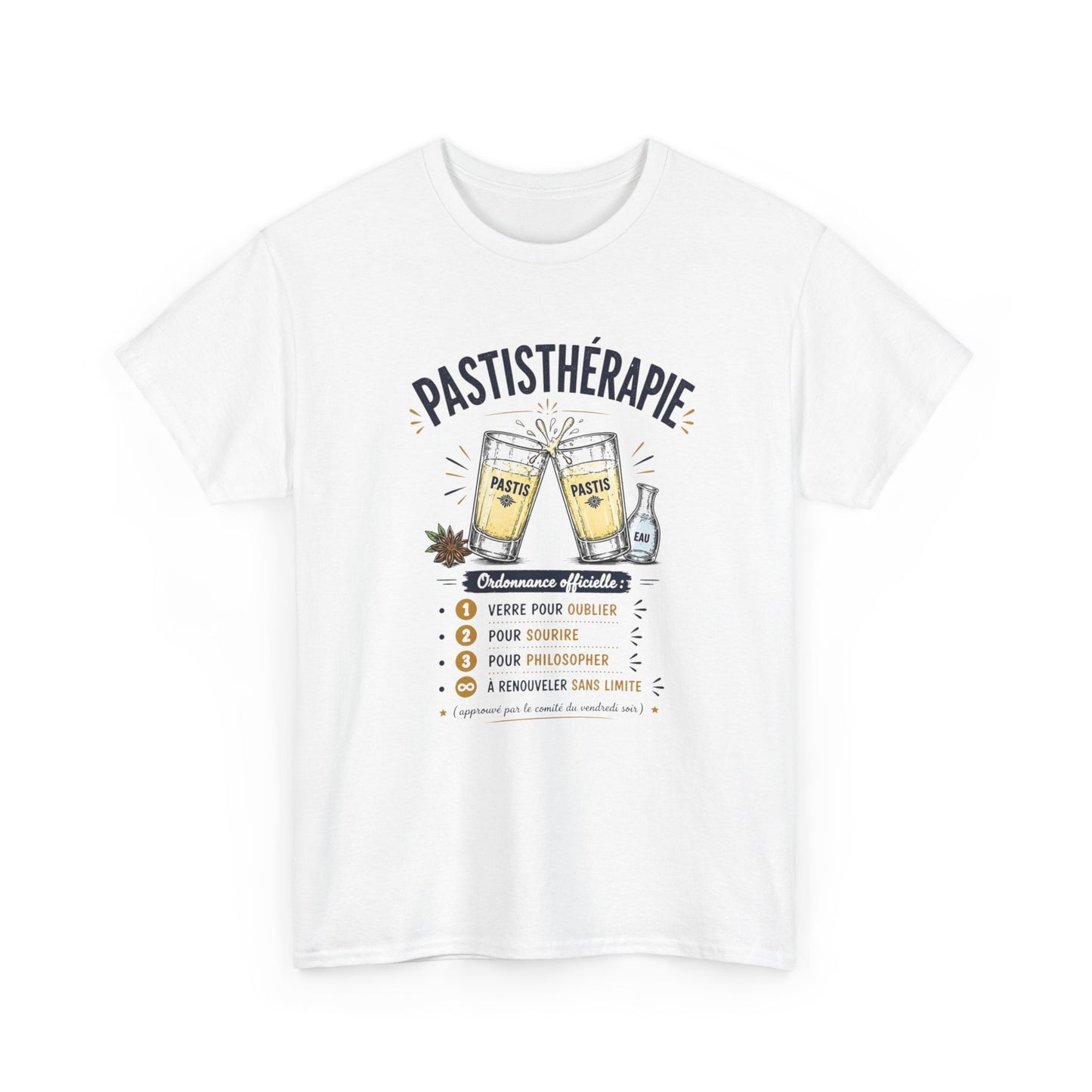 T-Shirt Pastis Thérapie Homme Femme – Tee Shirt Humour Apéro Pastis – Cadeau Drôle Soirée Amis Weekend Noir Blanc Gris