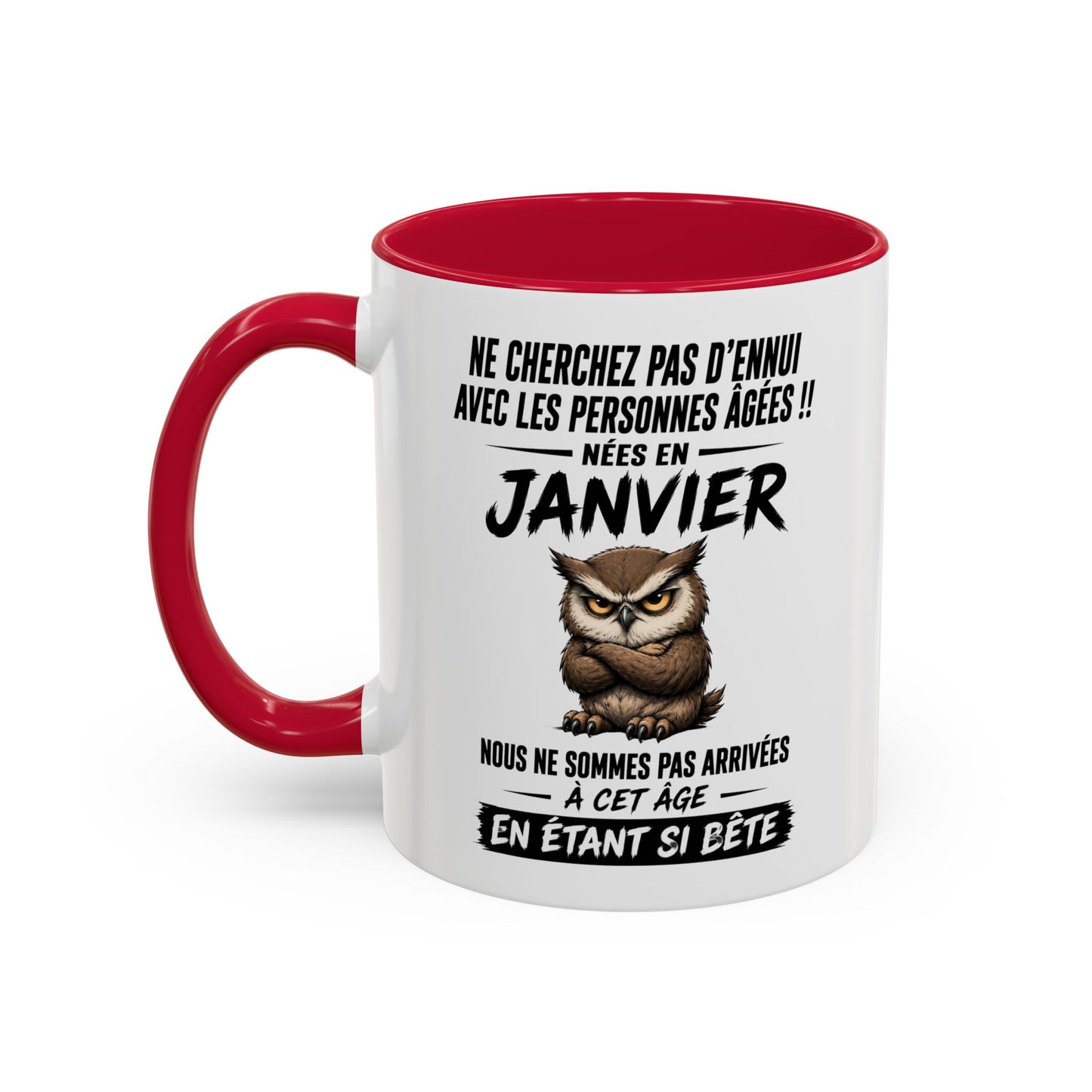 Tasse Humour Personnes Nées en Janvier – Mug Chouette Drôle Senior Retraité – Cadeau Anniversaire Homme Femme 325ml