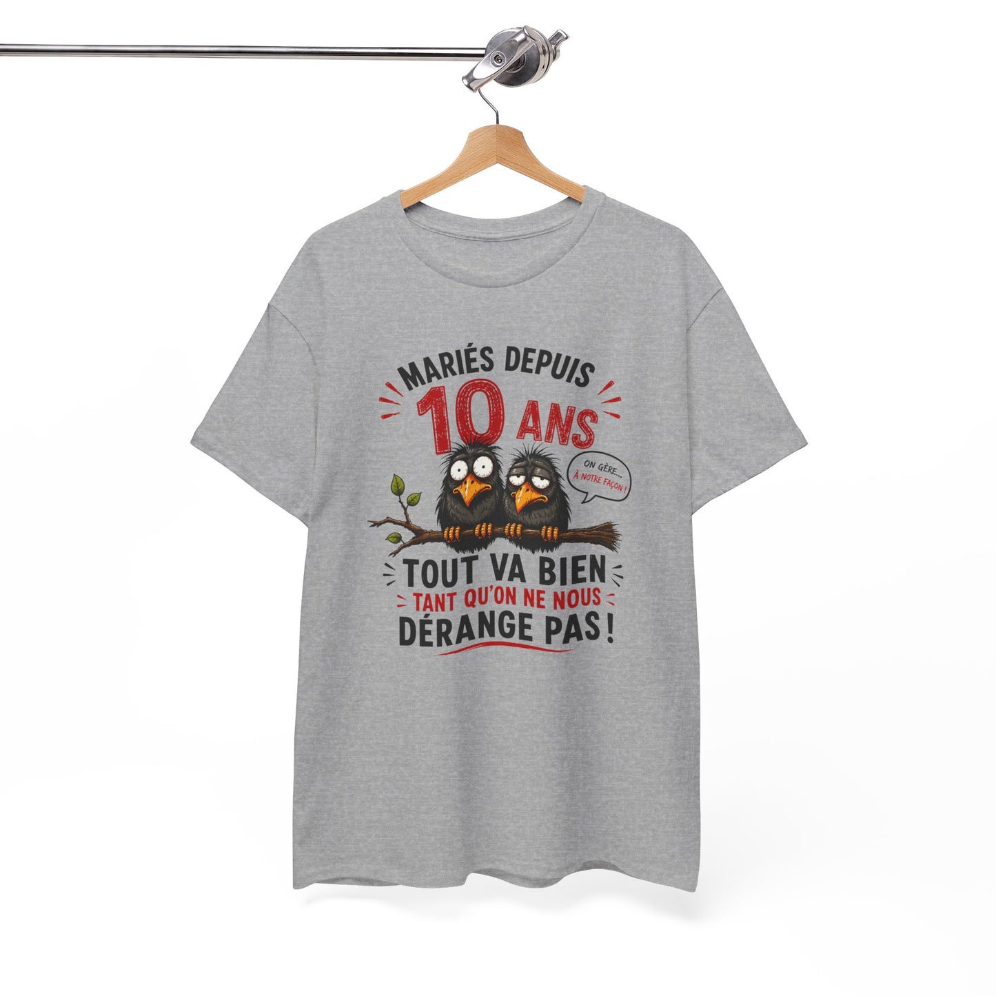 Tee-Shirt Homme Femme Mariés Depuis 10 Ans – Cadeau Anniversaire de Mariage Noces d'Étain – Humour Couple Original