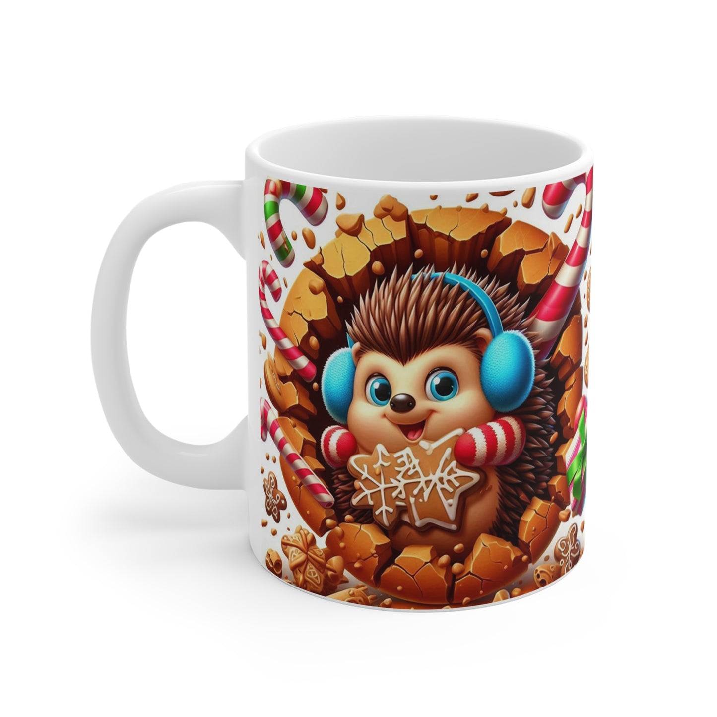 Tasse Noël 325ml – Mug Hérisson Mignon avec Biscuit Pain d’Épices et Bonbons – Cadeau Gourmand Hiver