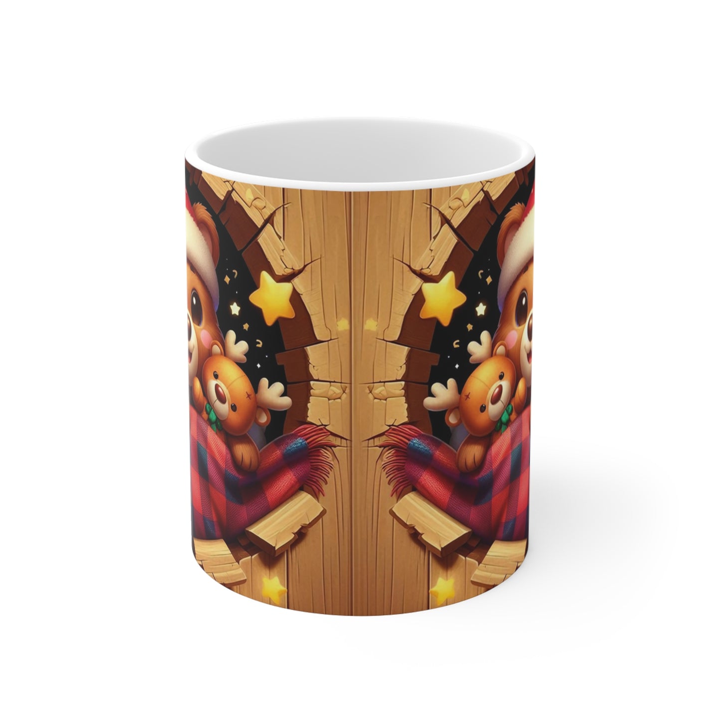 Tasse Ourson de Noël – Mug Céramique 325ml – Cadeau Hiver avec Doudou Renne et Bonnet Rouge