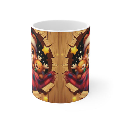 Tasse Ourson de Noël – Mug Céramique 325ml – Cadeau Hiver avec Doudou Renne et Bonnet Rouge