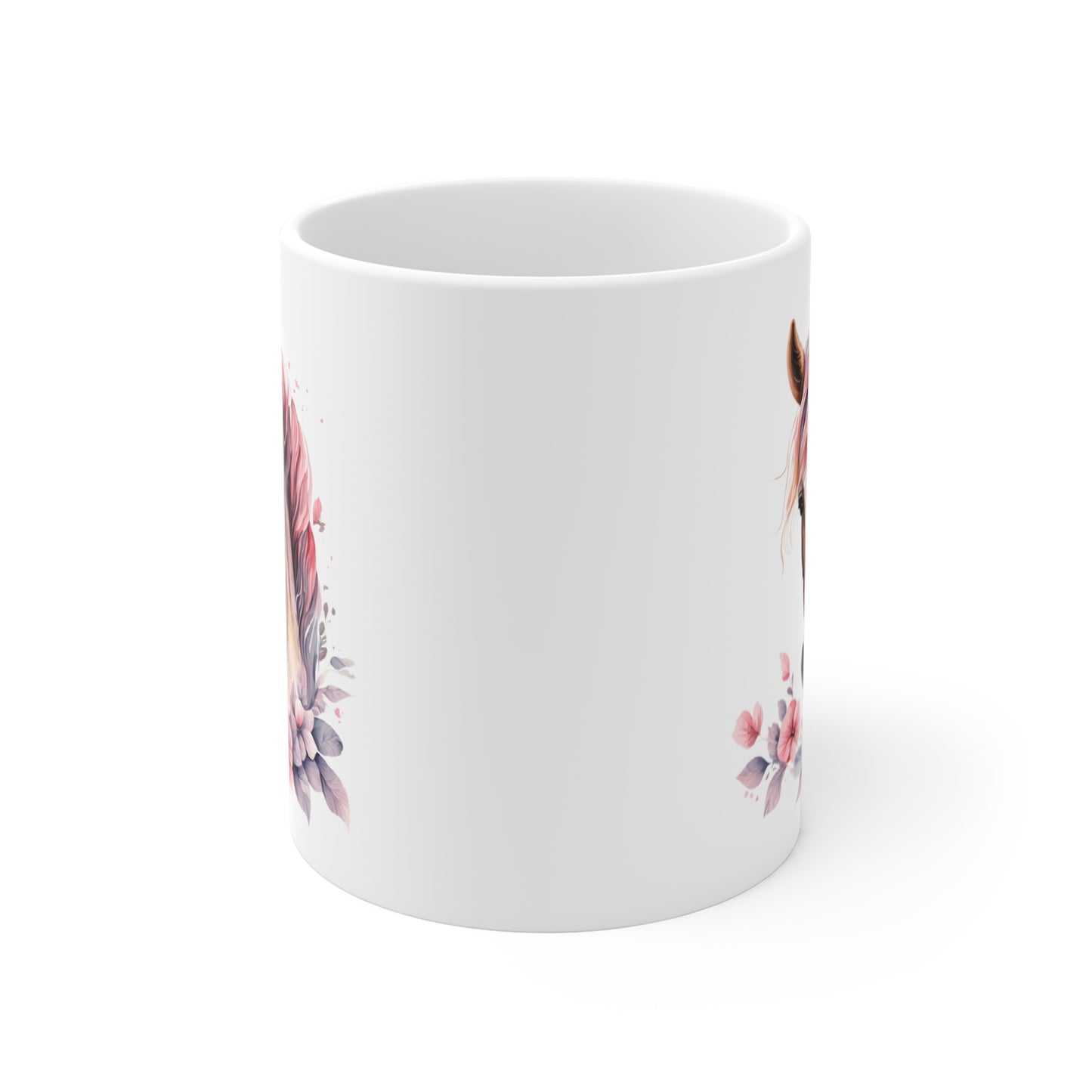 Mug Cheval Aquarelle 325ml – Tasse Céramique Design Équestre avec Fleurs – Cadeau Original Cavalier