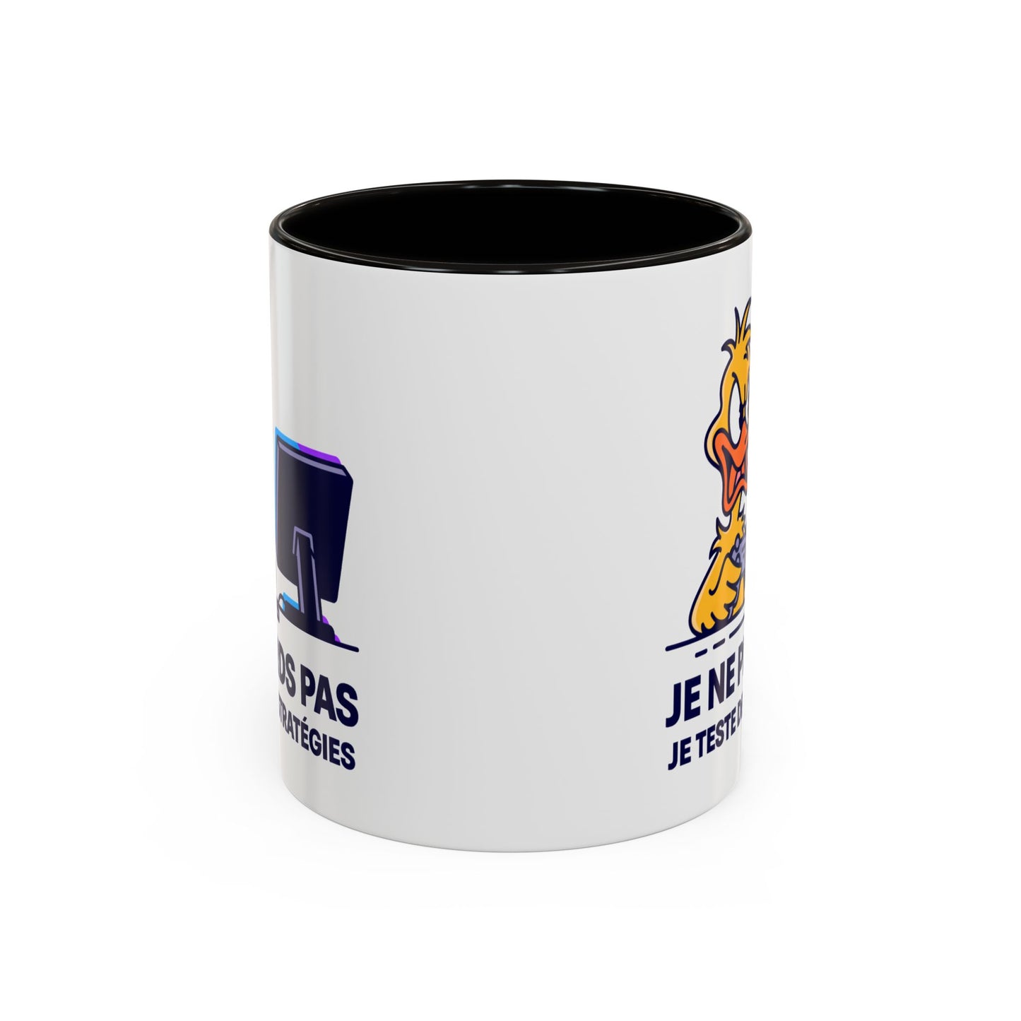 Mug Gamer Humour Canard – Je Ne Perds Pas Je Teste Des Stratégies – Tasse Gaming Drôle Console Jeux Vidéo – Cadeau Gamer Homme Femme – Céramique 325ml Noir Bleu Rouge