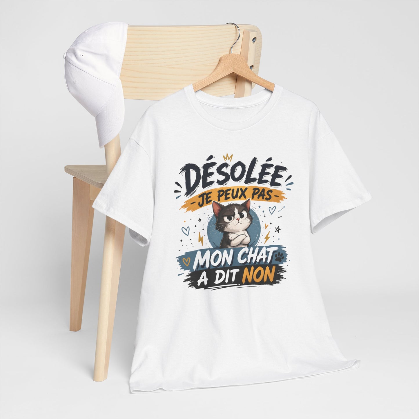 Tee-Shirt Désolée Je Peux Pas Mon Chat a Dit Non – Cadeau Humour Chat Femme Homme – Chaton Drôle Amoureux des Chats