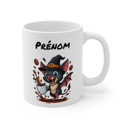 Tasse Personnalisable Chauve-Souris Sorcière – Mug Halloween Prénom 325ml – Cadeau Fantaisie Original