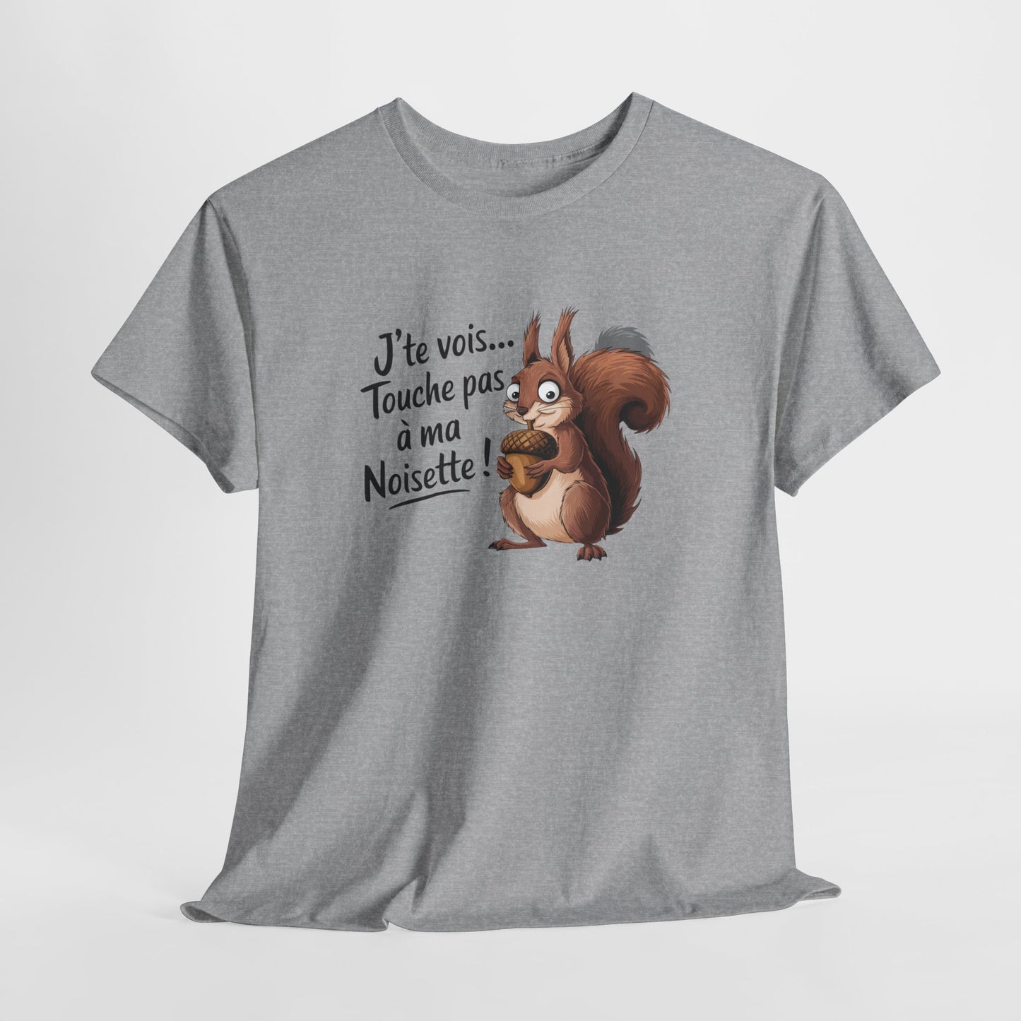 Tee Shirt Humour Écureuil J’te vois Touche pas à ma noisette – Cadeau drôle animal Blanc Gris Sport