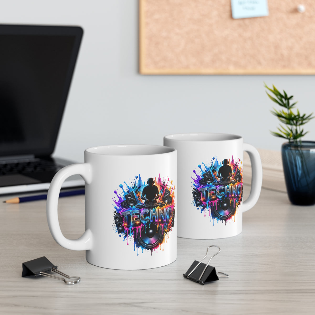 Mug Techno DJ Coloré – Tasse Musique Électronique avec Platines et Enceintes – Cadeau Original Amateur de Techno et de Soirées