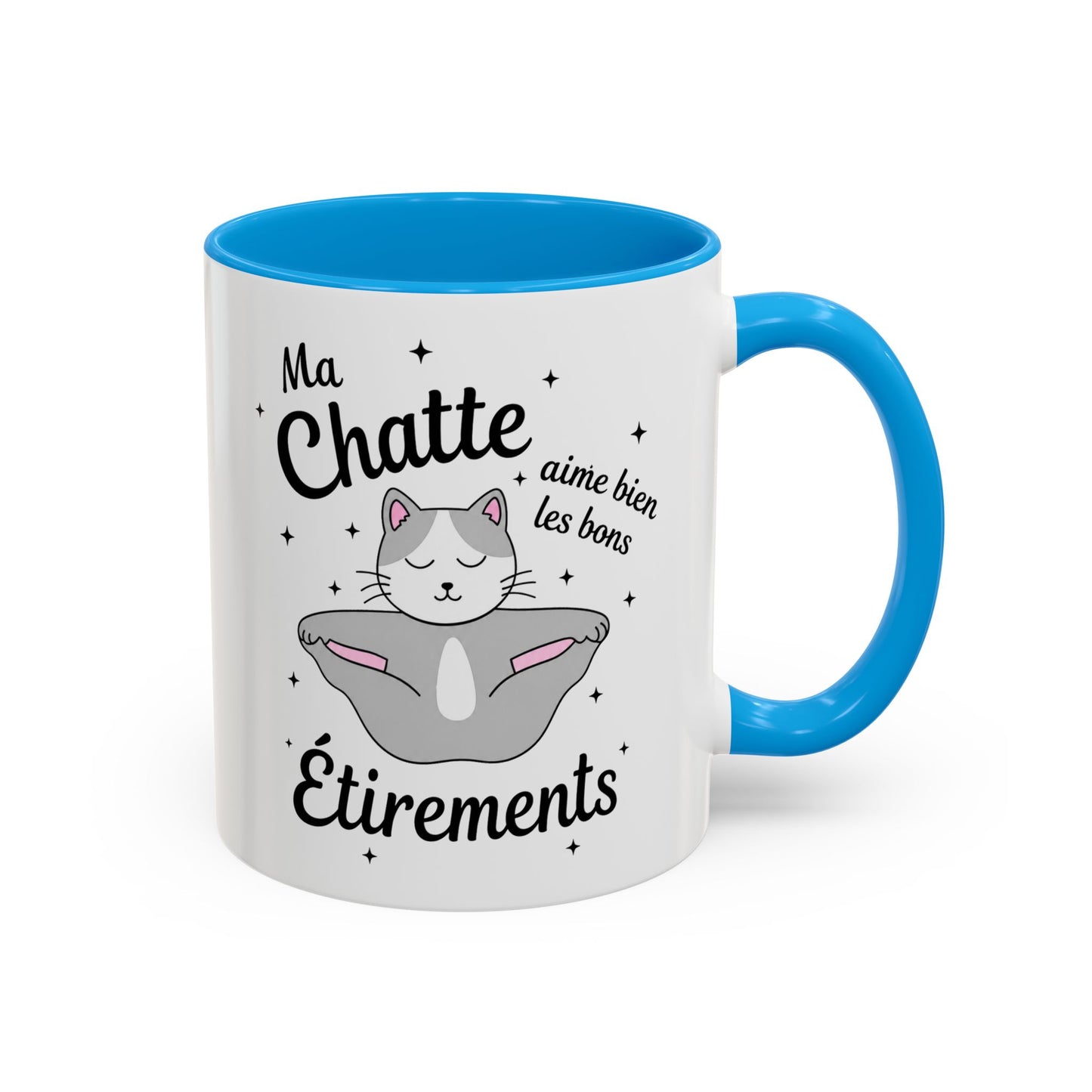 Tasse Humour Femme – Mug Drôle Chat Yoga Étirements – Cadeau Original pour Femme Amie Collègue Anniversaire 325 ml
