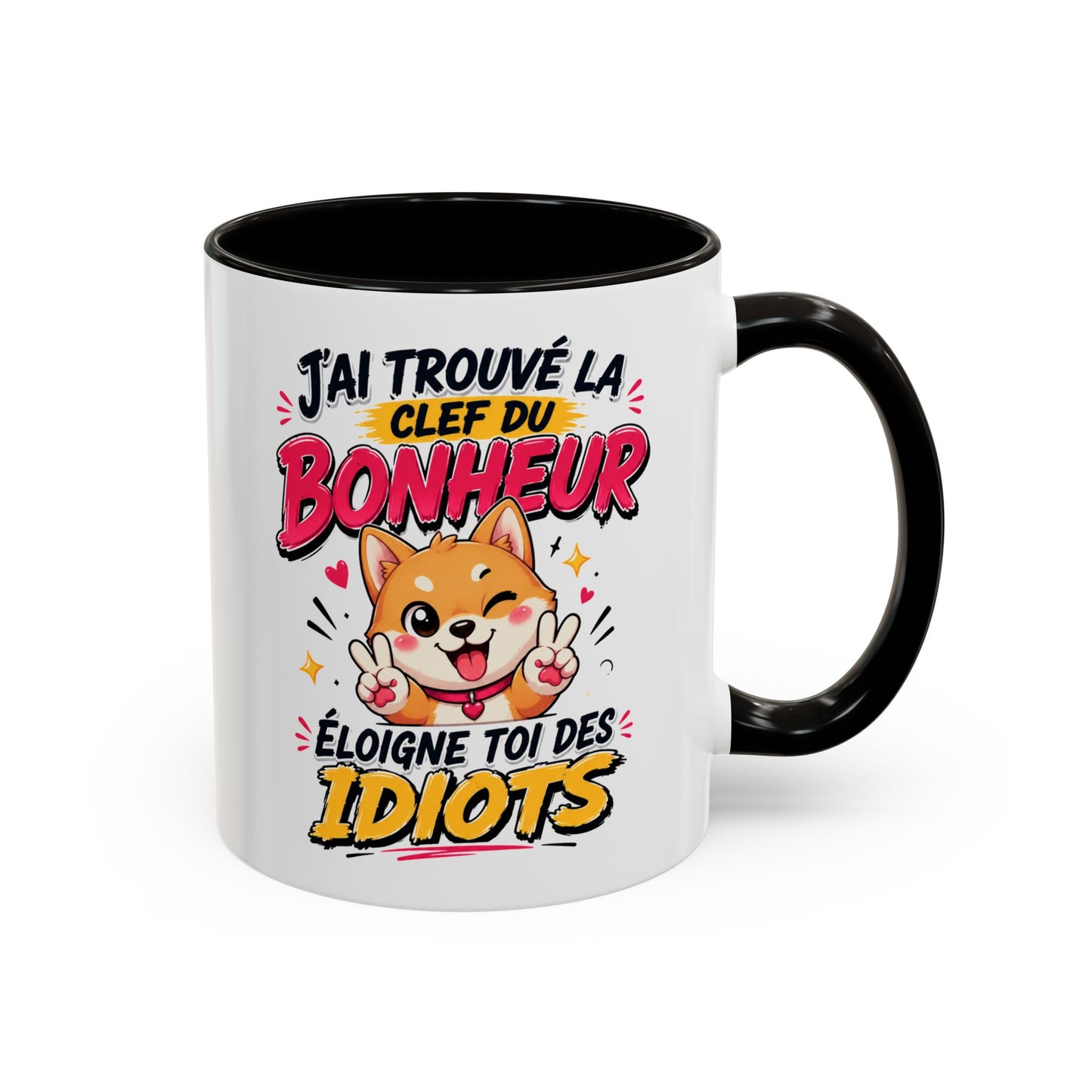 Tasse J’Ai Trouvé La Clef Du Bonheur – Mug Chien Kawaii Humour – Cadeau Positif Original 325ml