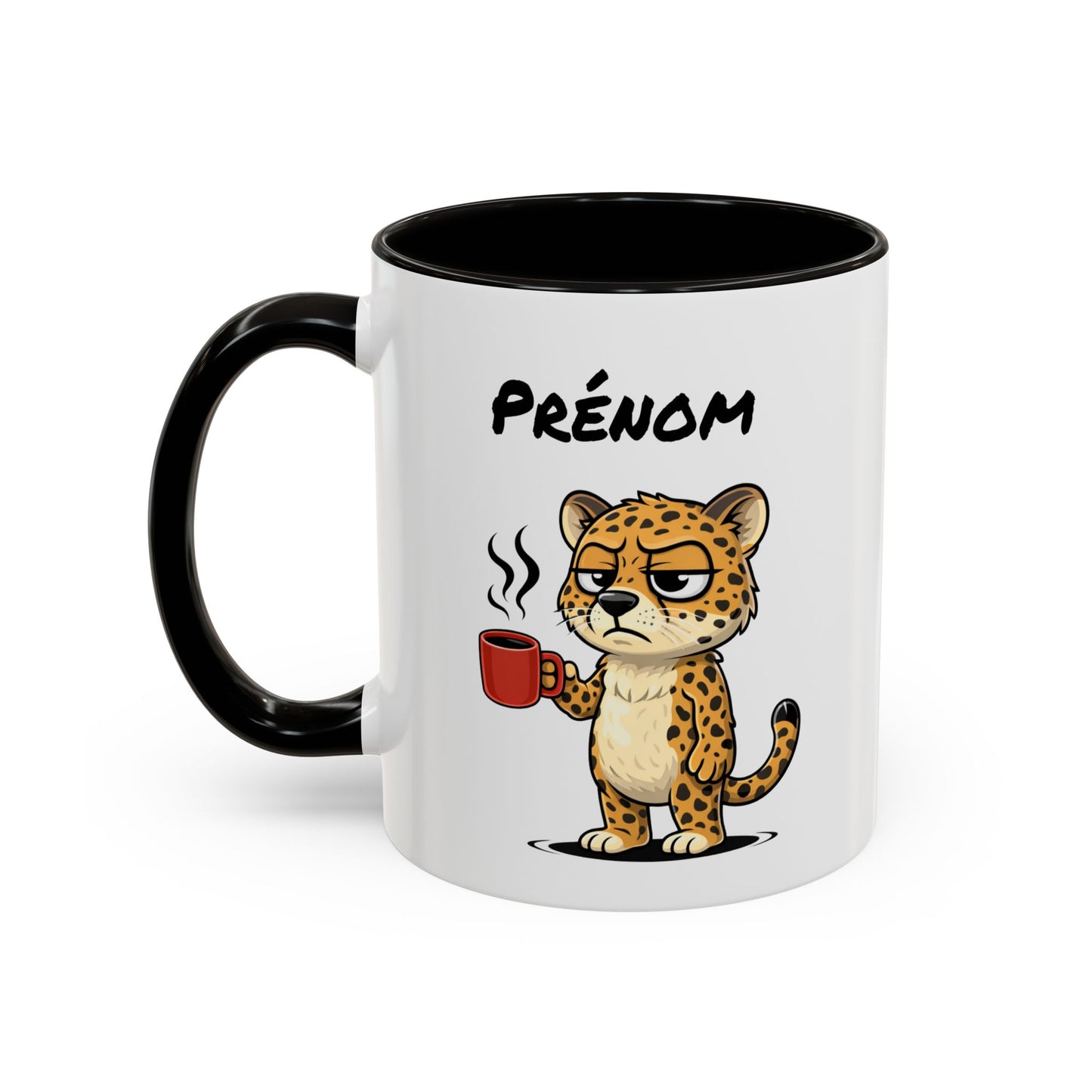 Mug Léopard Fatigué Personnalisable 325ml – Tasse Café Humour Animal Sauvage Drôle Réveil Difficile