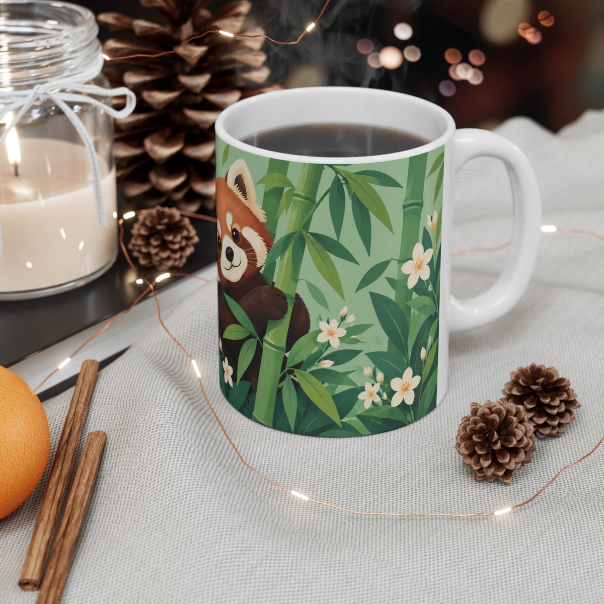 Mug Panda Roux dans une Forêt de Bambous – Tasse Animal Mignon avec Fleurs – Cadeau Original Amoureux de la Nature