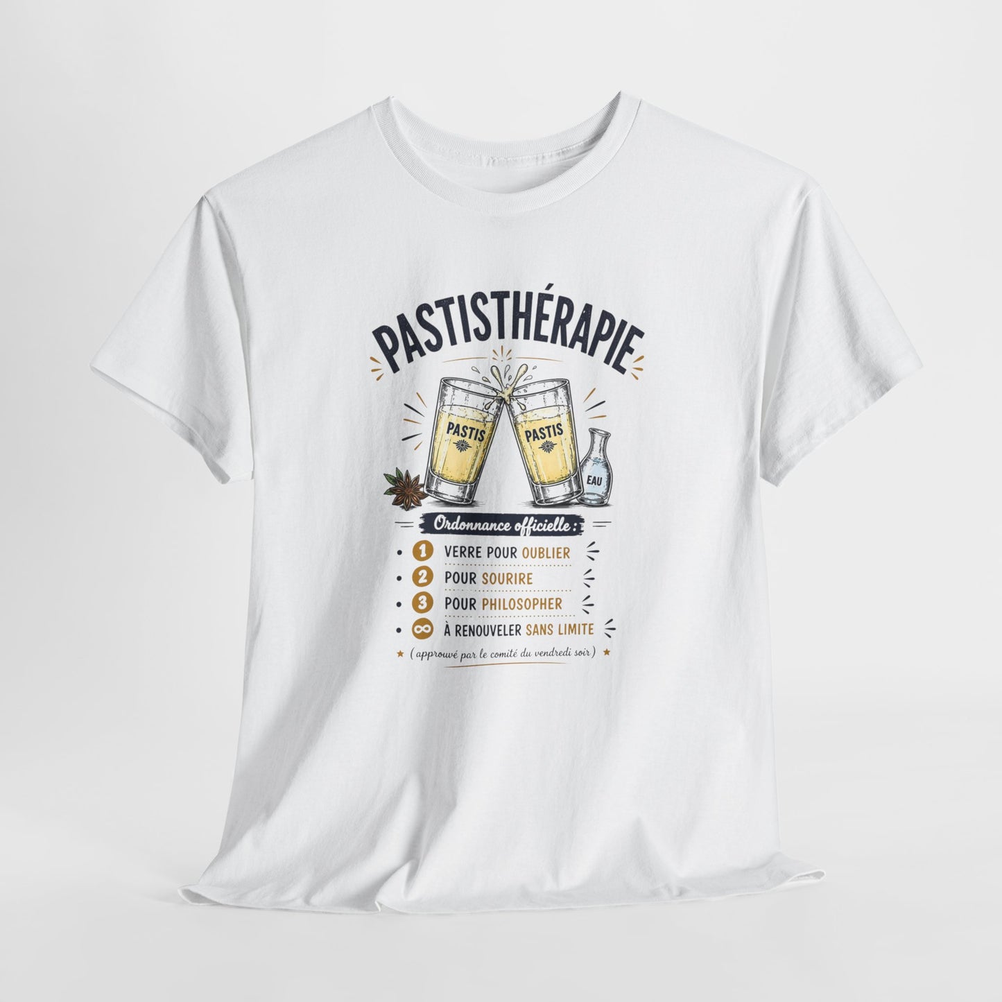 T-Shirt Pastis Thérapie Homme Femme – Tee Shirt Humour Apéro Pastis – Cadeau Drôle Soirée Amis Weekend Noir Blanc Gris