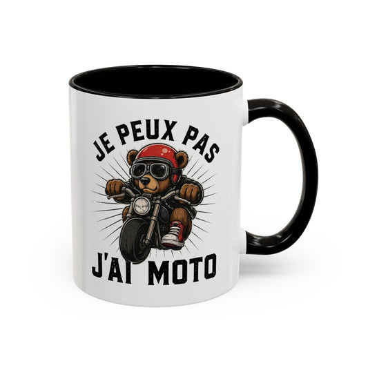 Mug Je Peux Pas J’ai Moto – Tasse Ours Motard Drôle Vintage – Cadeau Original Passionné de Moto et Biker – Céramique 325ml Noir Bleu Rouge