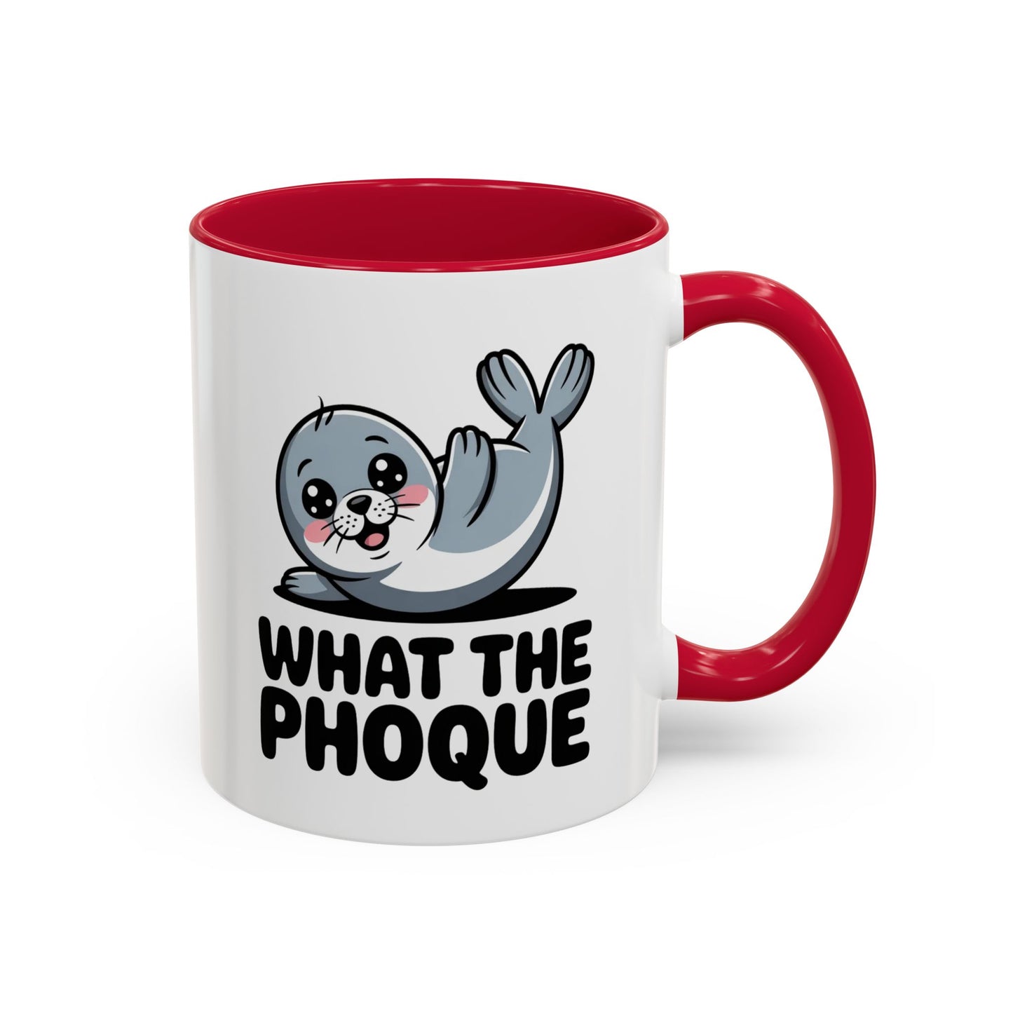 Tasse Phoque Drôle “What the Phoque” – Mug Humour Animal Mignon – Cadeau Original Fun Noir Bleu Rouge 325ml