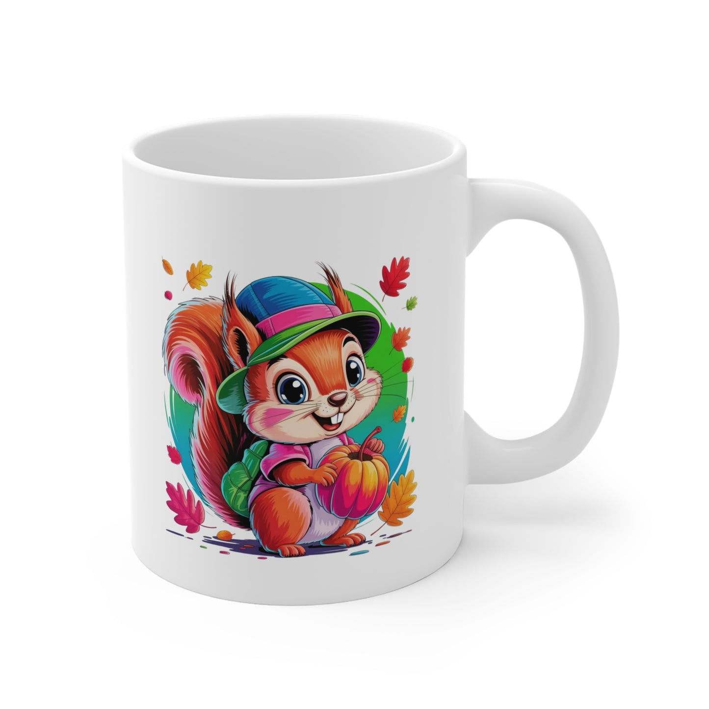 Tasse Écureuil Automne – Mug Animal Mignon avec Citrouille et Feuilles Colorées – Design Kawaii Nature – Cadeau Saison Automnale 325ml