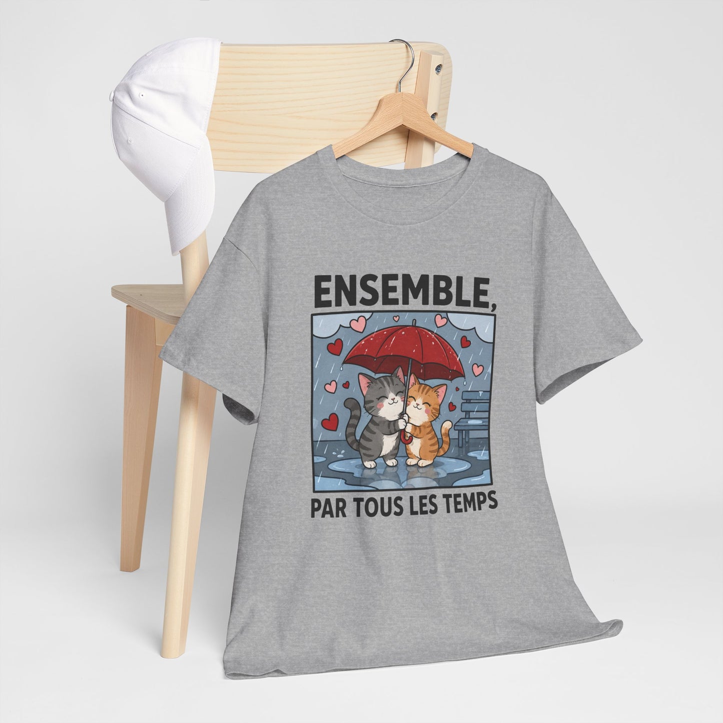 Tee-Shirt Chats Amoureux Sous La Pluie – Ensemble Par Tous Les Temps – Cadeau Couple Romantique Homme Femme Adulte