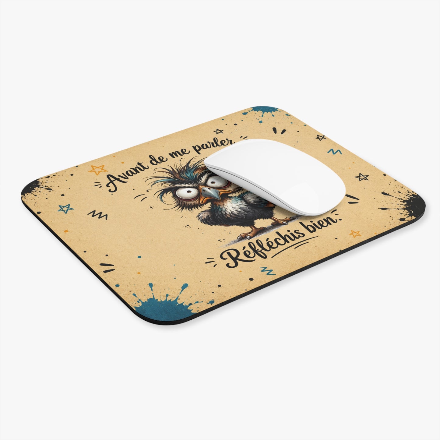 Tapis de Souris 22x18cm Avant de Me Parler Réfléchis Bien – Oiseau Drôle – Cadeau Humour Bureau Homme et Femme