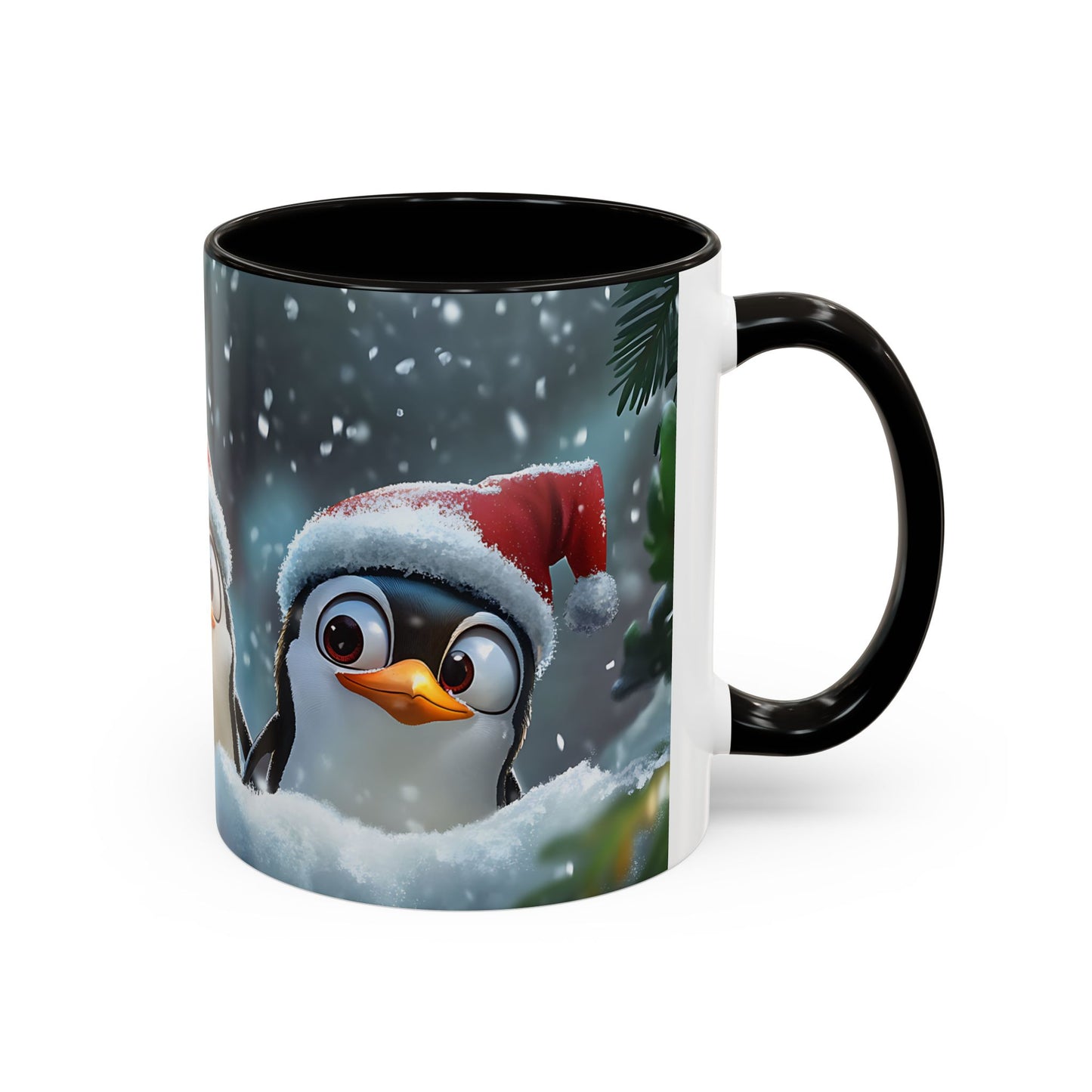 Tasse Pingouins de Noël – Mug Hiver avec Bonnets de Père Noël et Neige – Design Animal Kawaii 325ml