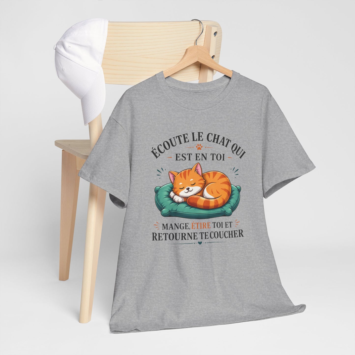 Tee Shirt Écoute Le Chat Qui Est En Toi – T-Shirt Humour Chat Dormir Manger Se Reposer – Cadeau Homme Femme Amoureux des Chats