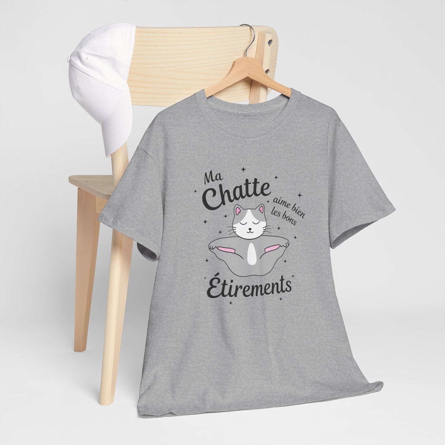 Tee-Shirt Chat Humour Femme – Félin Yoga Étirements – Cadeau Original Drôle pour Amoureuse des Chats