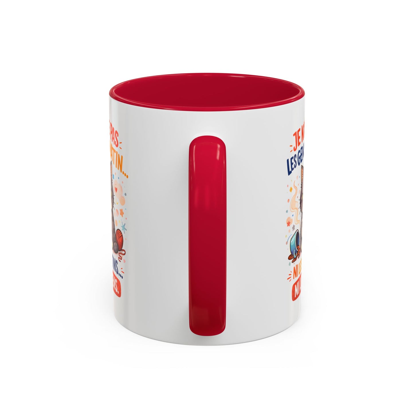 Tasse Chat Drôle “Je n’aime pas les gens du matin” – Mug Humour Chat Café Noir Bleu Rouge – Cadeau Original Amoureux des Chats 325ml