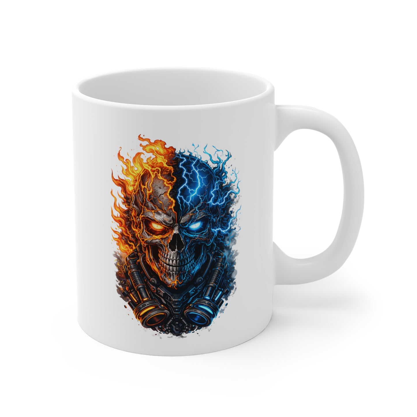 Mug Tête de Mort Feu et Glace – Crâne Électrique Bleu et Rouge – Tasse Dark Gamer, Cadeau Homme