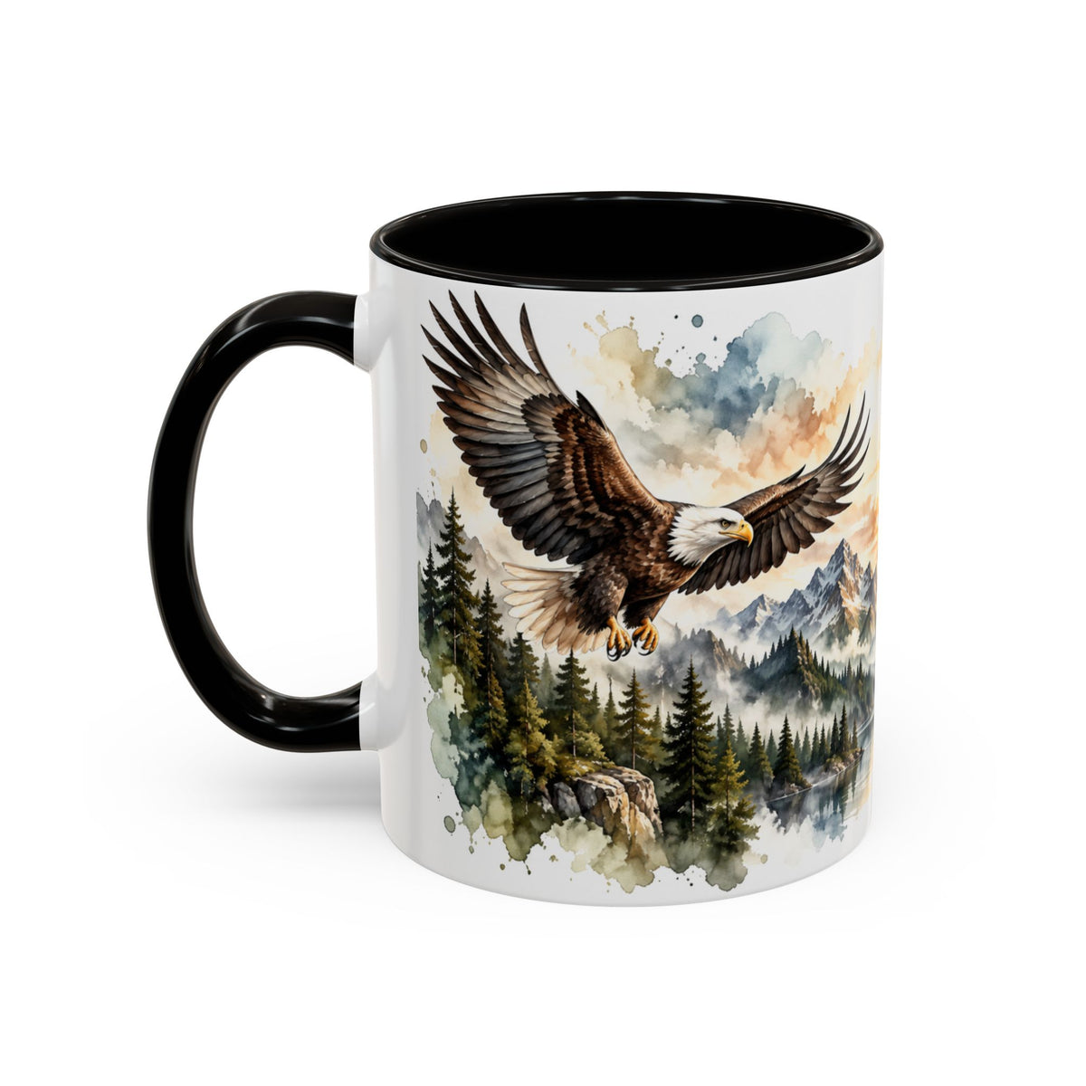 Mug Aigles en Vol au-dessus des Montagnes – Tasse Nature Sauvage Style Aquarelle – Cadeau Original Amoureux des Rapaces et Paysages