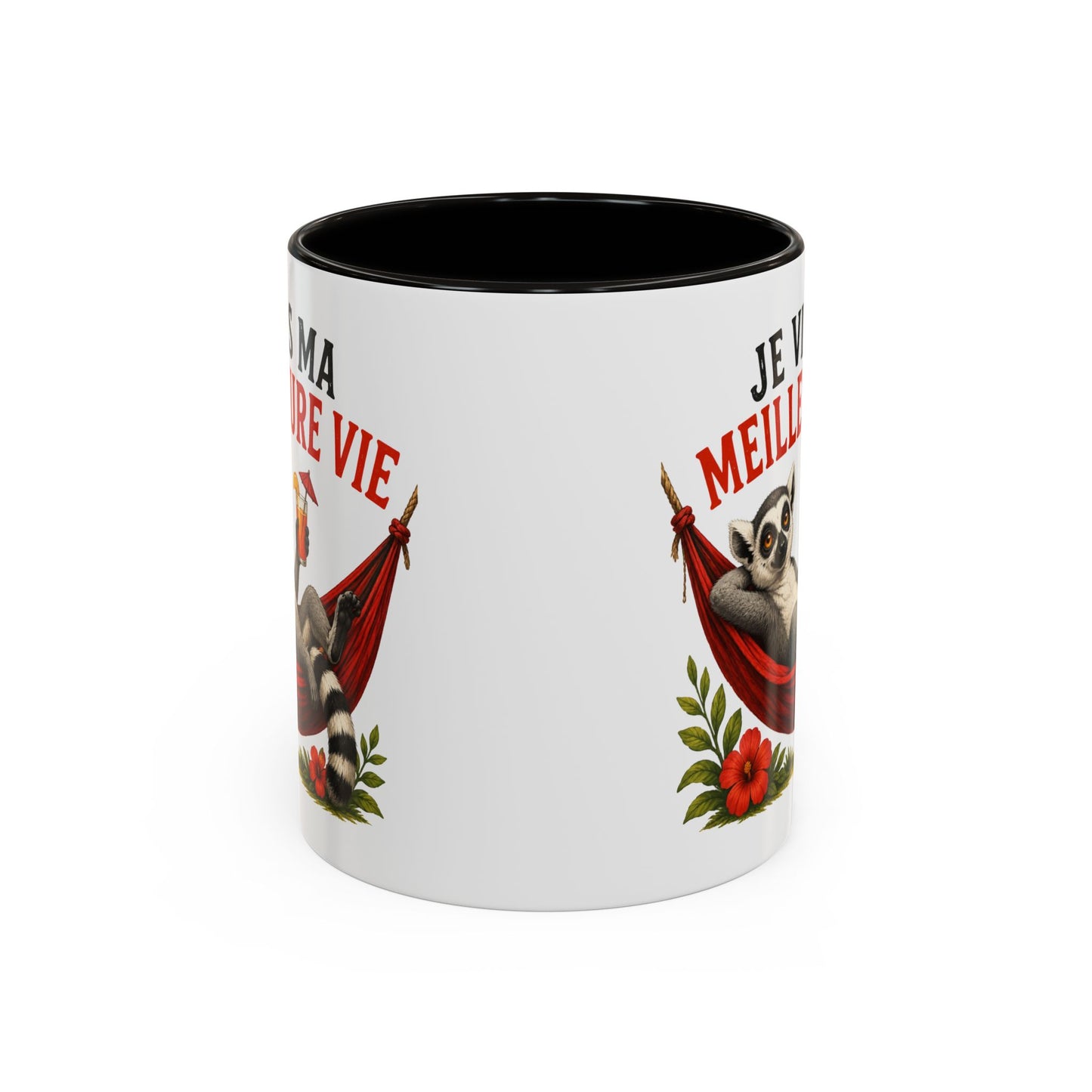 Tasse Lémurien Homme et Femme – Mug Animal Tropical Hamac Vacances Détente – Cadeau Original Amusant 325 ml
