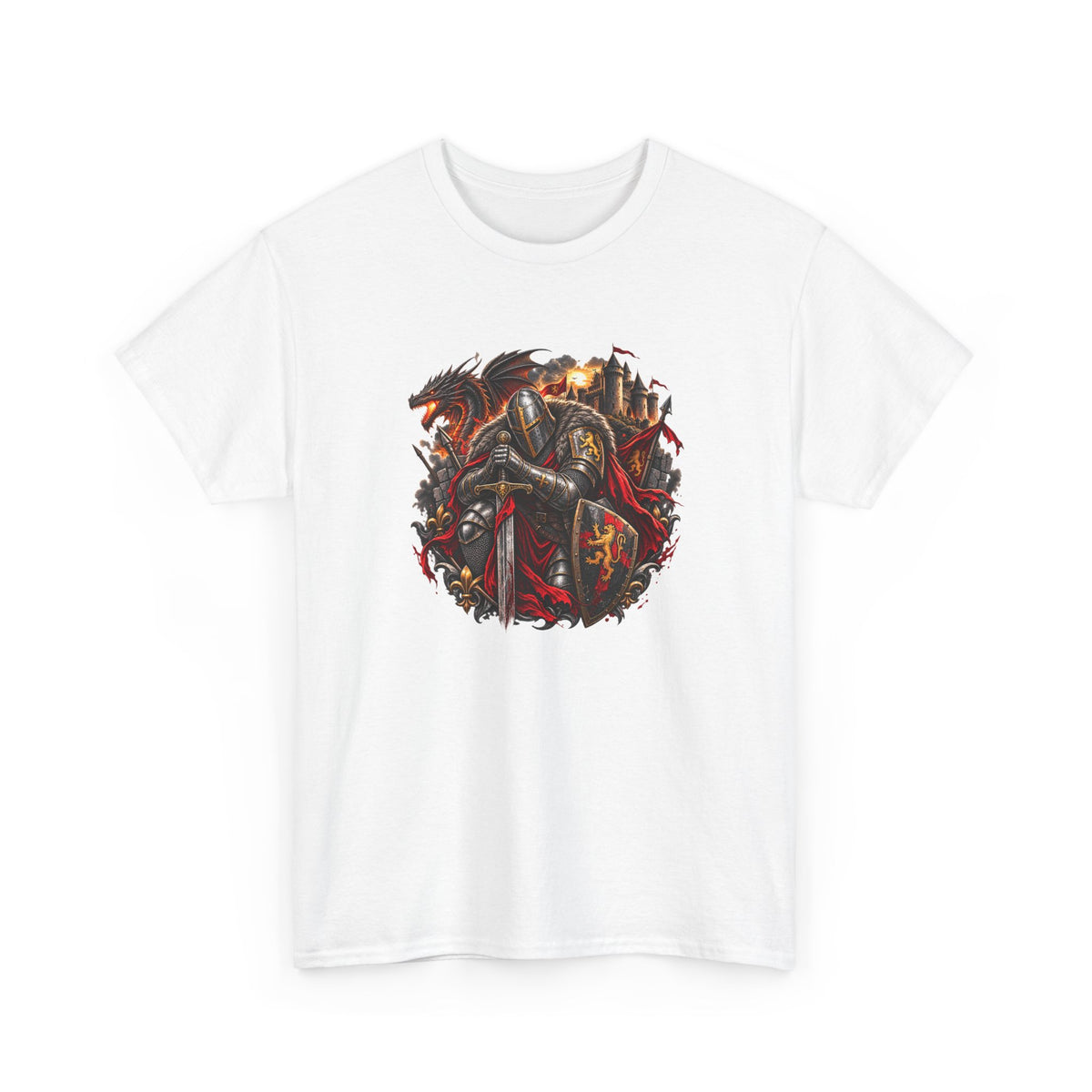 Tee Shirt Chevalier Médiéval Homme et Femme – Dragon Château Épée – T-Shirt Moyen Âge Guerrier Cadeau Original