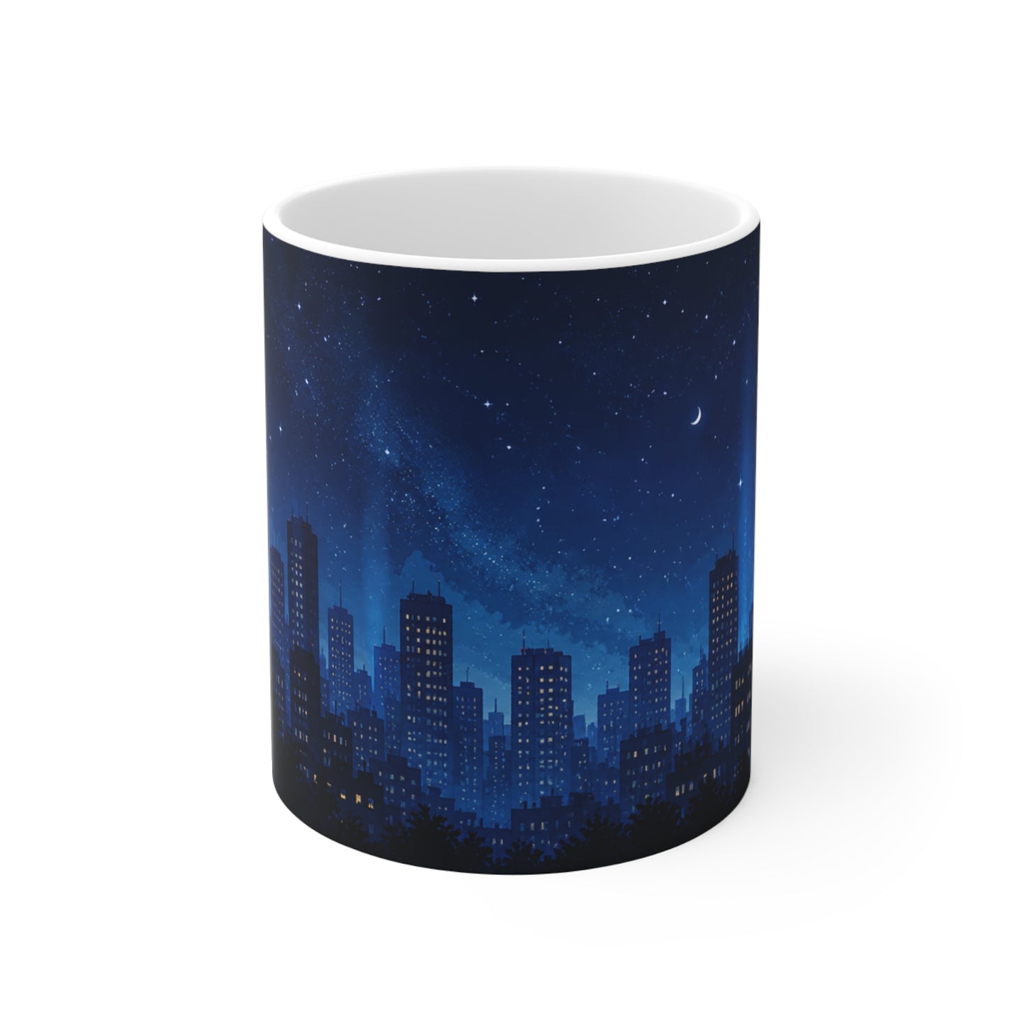 Tasse Ville Nocturne Ciel Étoilé – Mug Skyline Urbain Nuit Lune Étoiles – Cadeau Homme Femme Enfant 325ml