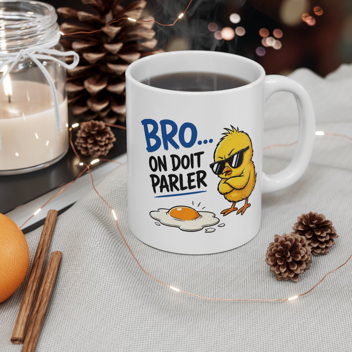 Tasse Bro On Doit Parler – Mug Poussin Humoristique – Cadeau Humour Animal Homme Femme 325ml