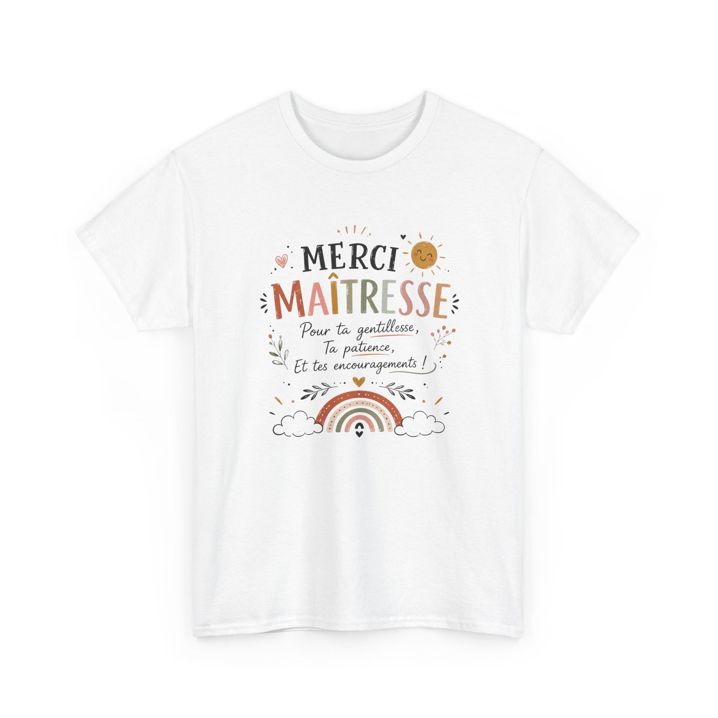 Tee Shirt Merci Maîtresse – Cadeau Remerciement Fin d’Année École Primaire – T-Shirt Femme Enseignante Gentillesse Patience
